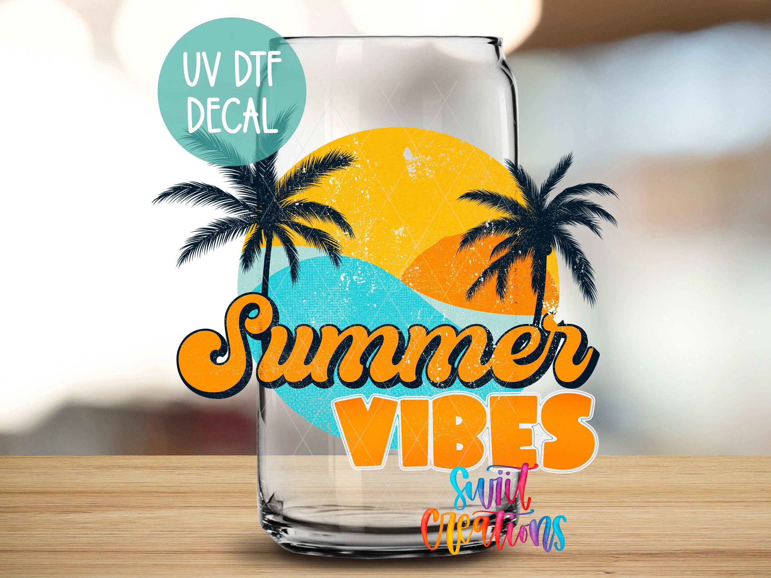 a glass of water with the words summer vibes on it
