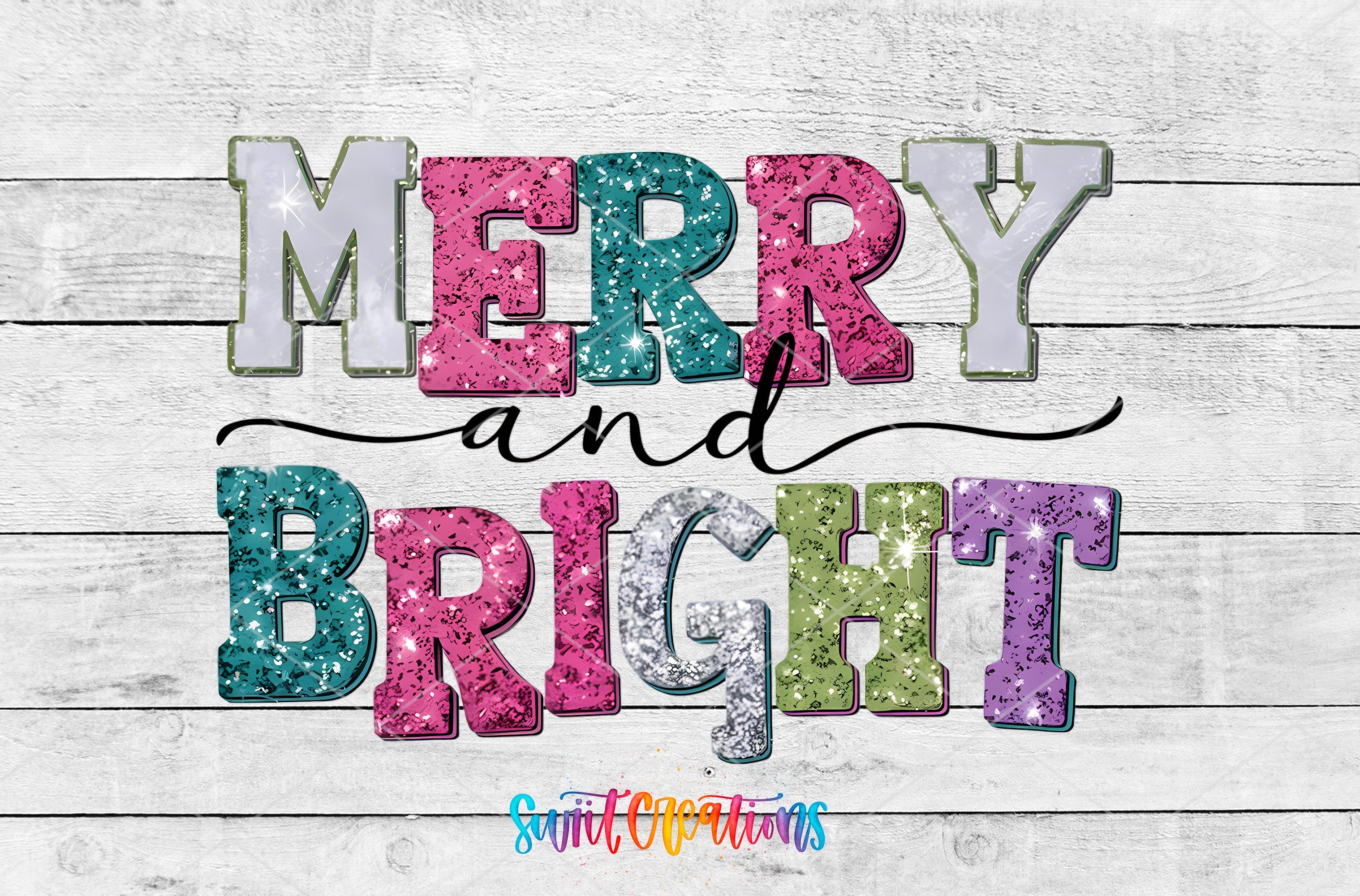 a merry and bright sign on a wooden background