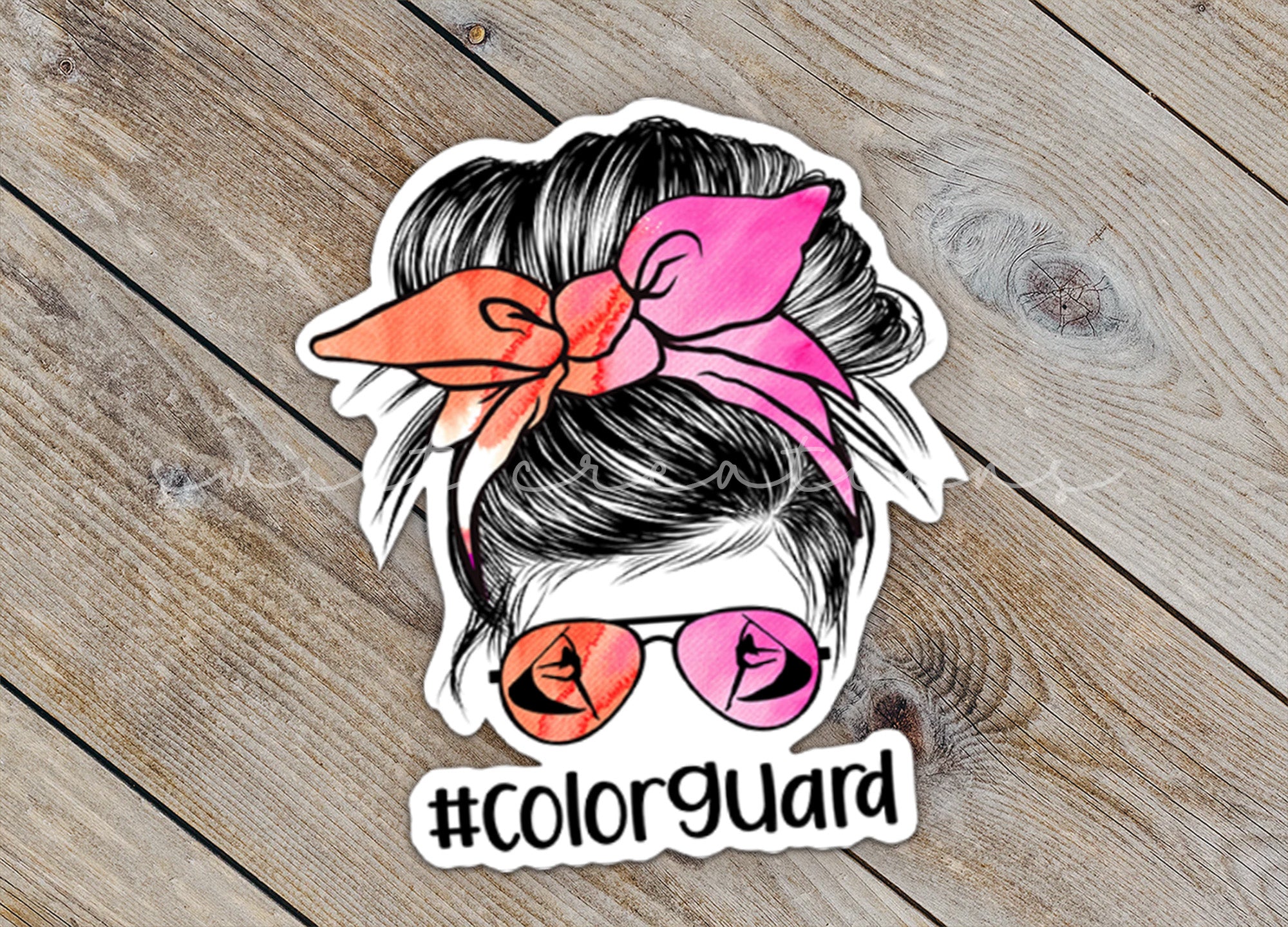 a sticker of a woman with a pink bow and sunglasses
