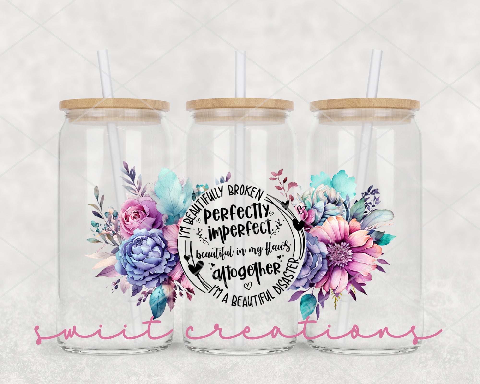 a couple of mason jars with flowers on them
