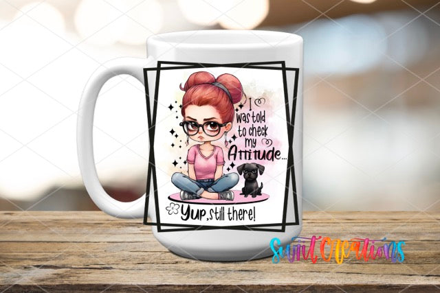 a coffee mug with a picture of a girl and her dog