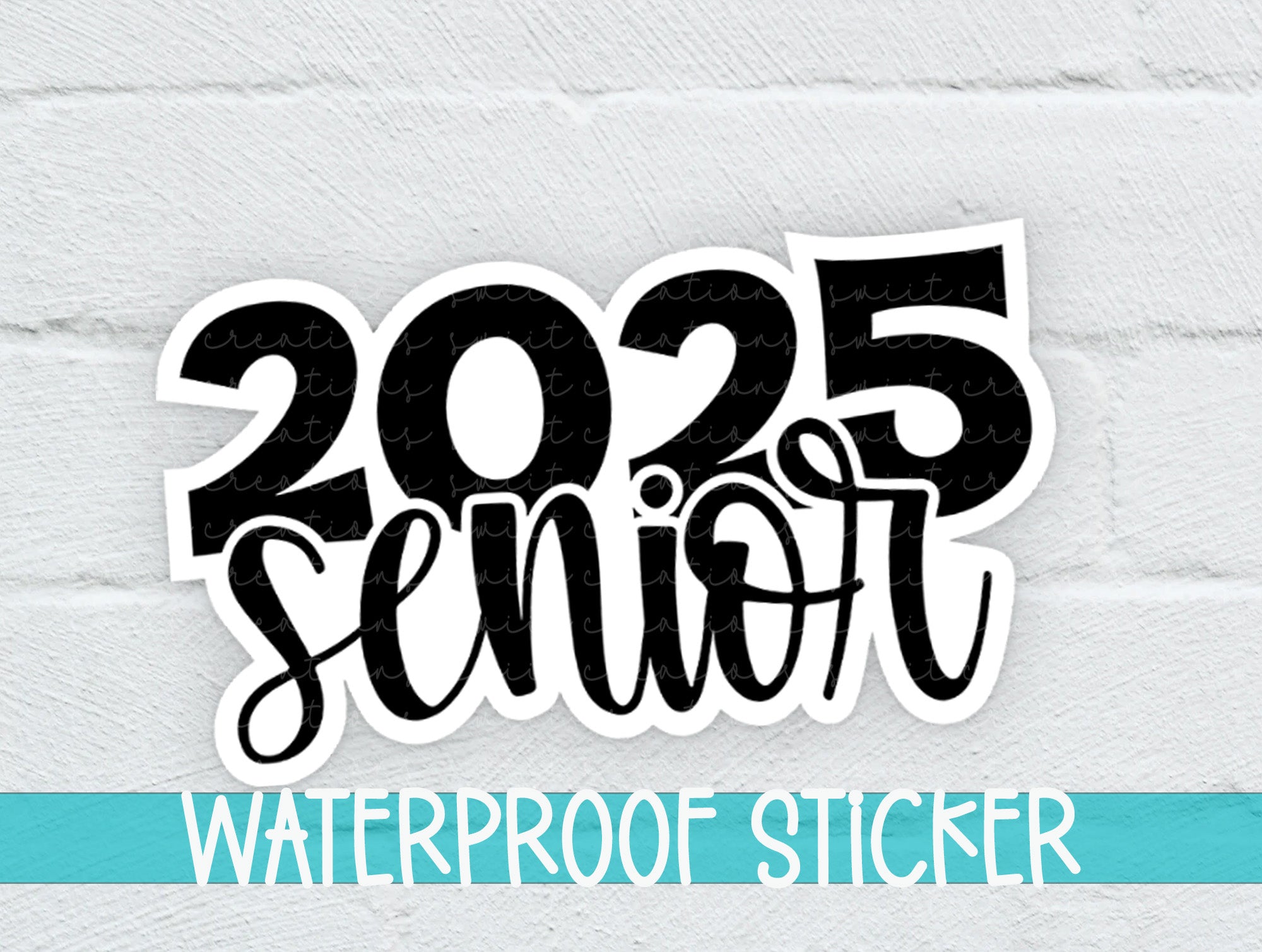 a white brick wall with the words waterproof sticker on it