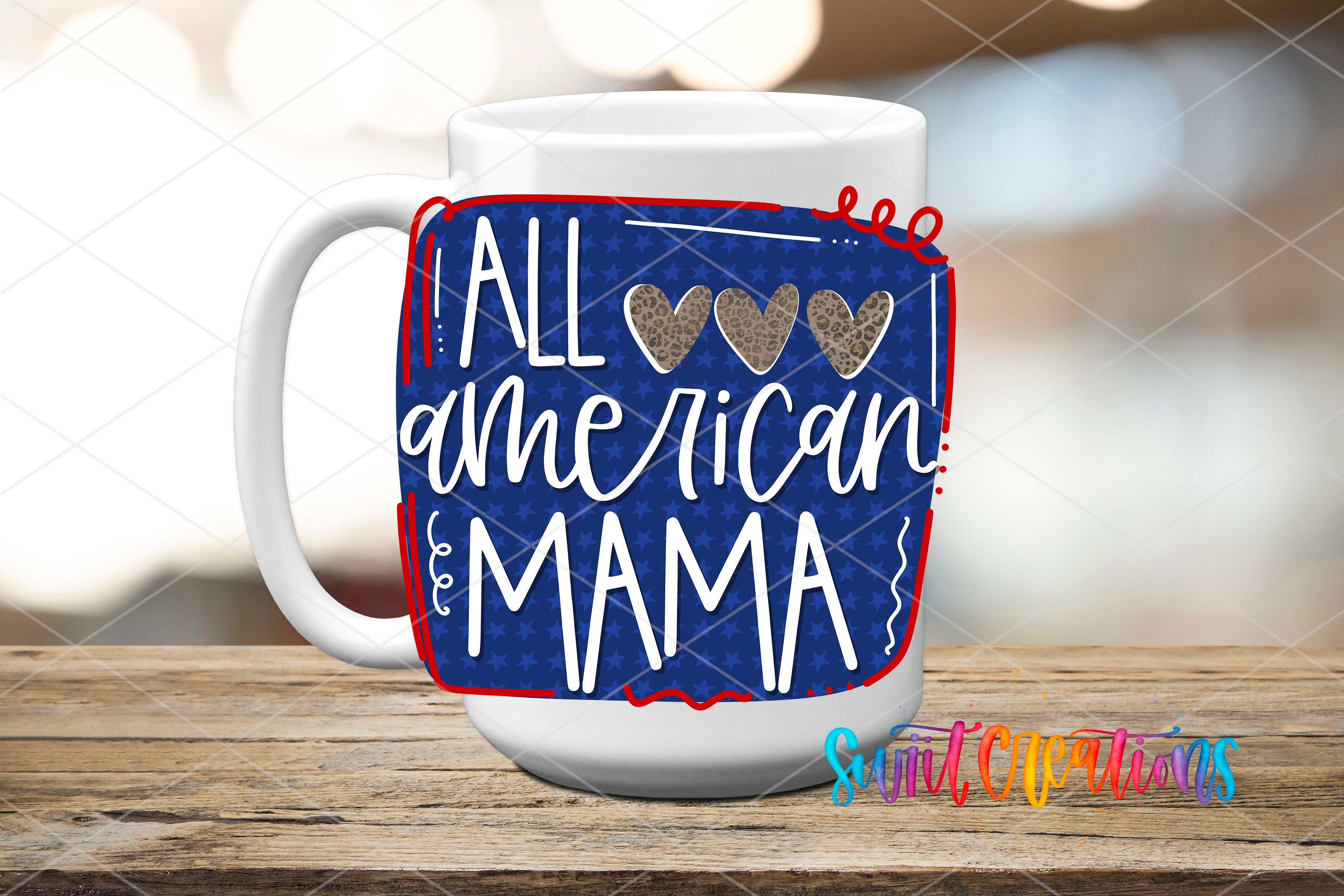 a white coffee mug with the words all american mama on it