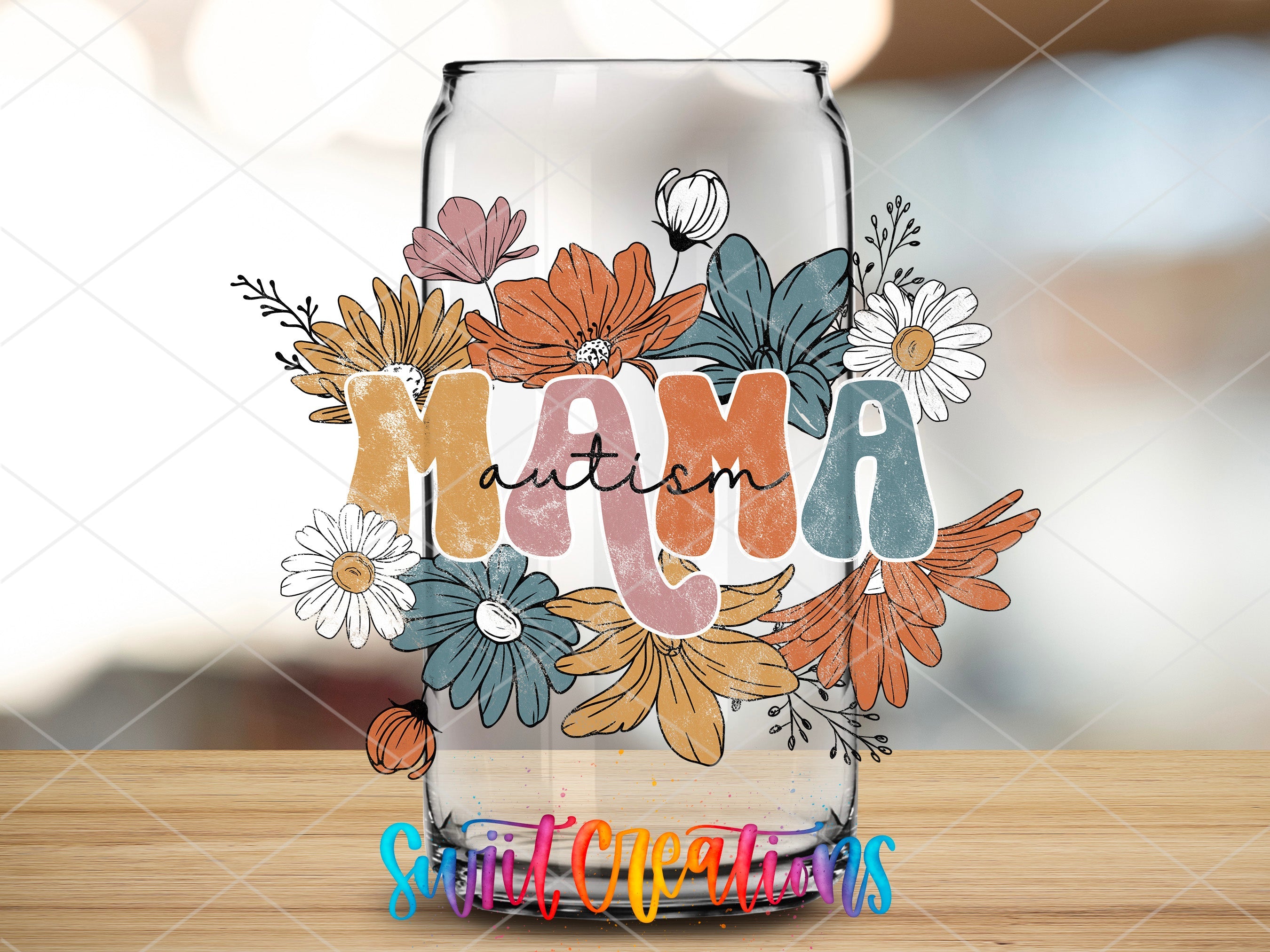a glass with the word mama painted on it