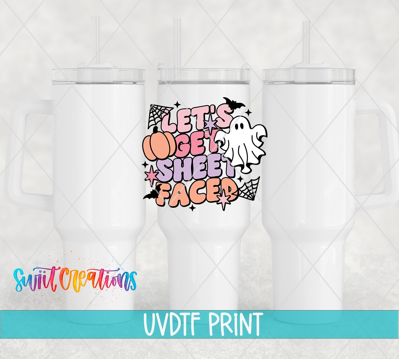 a set of three white tumblers with halloween sayings
