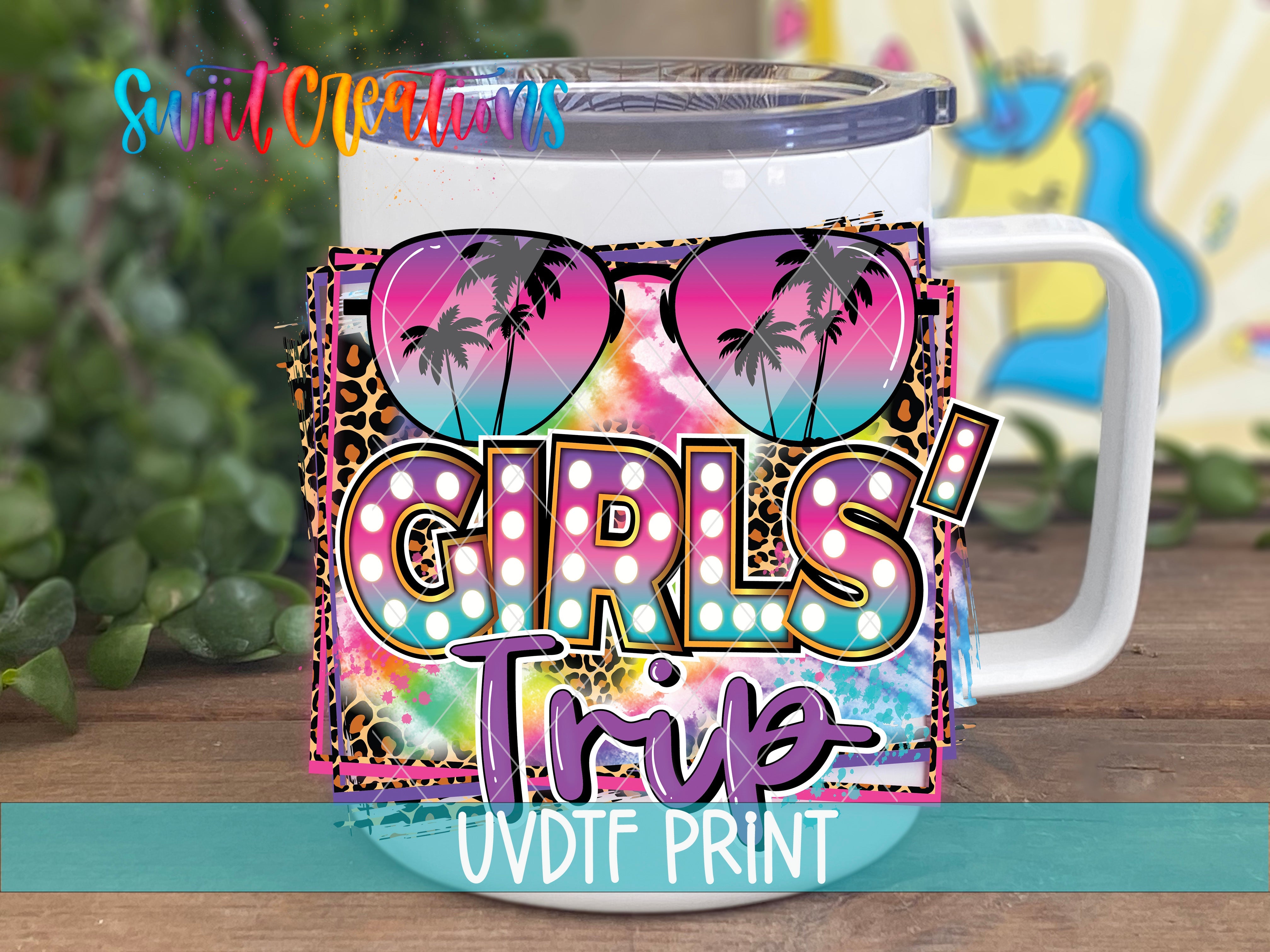 a coffee mug with the words girls trip on it