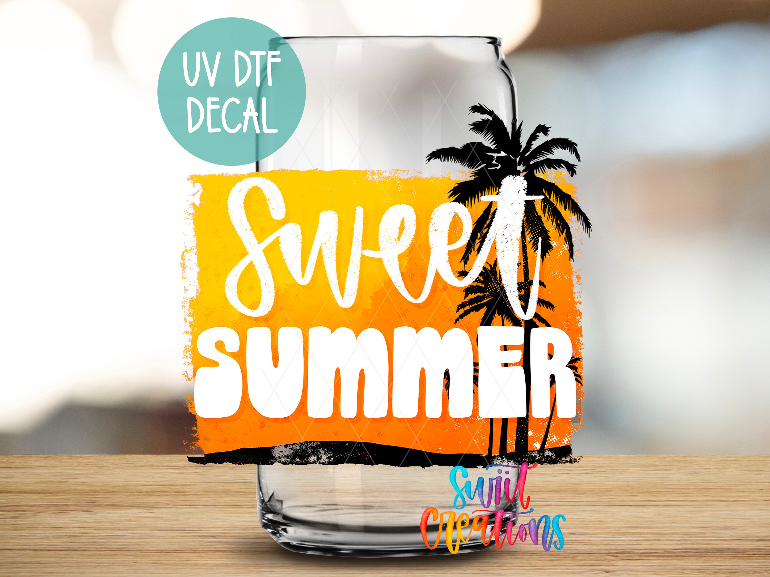 a glass of water with the words sweet summer written on it