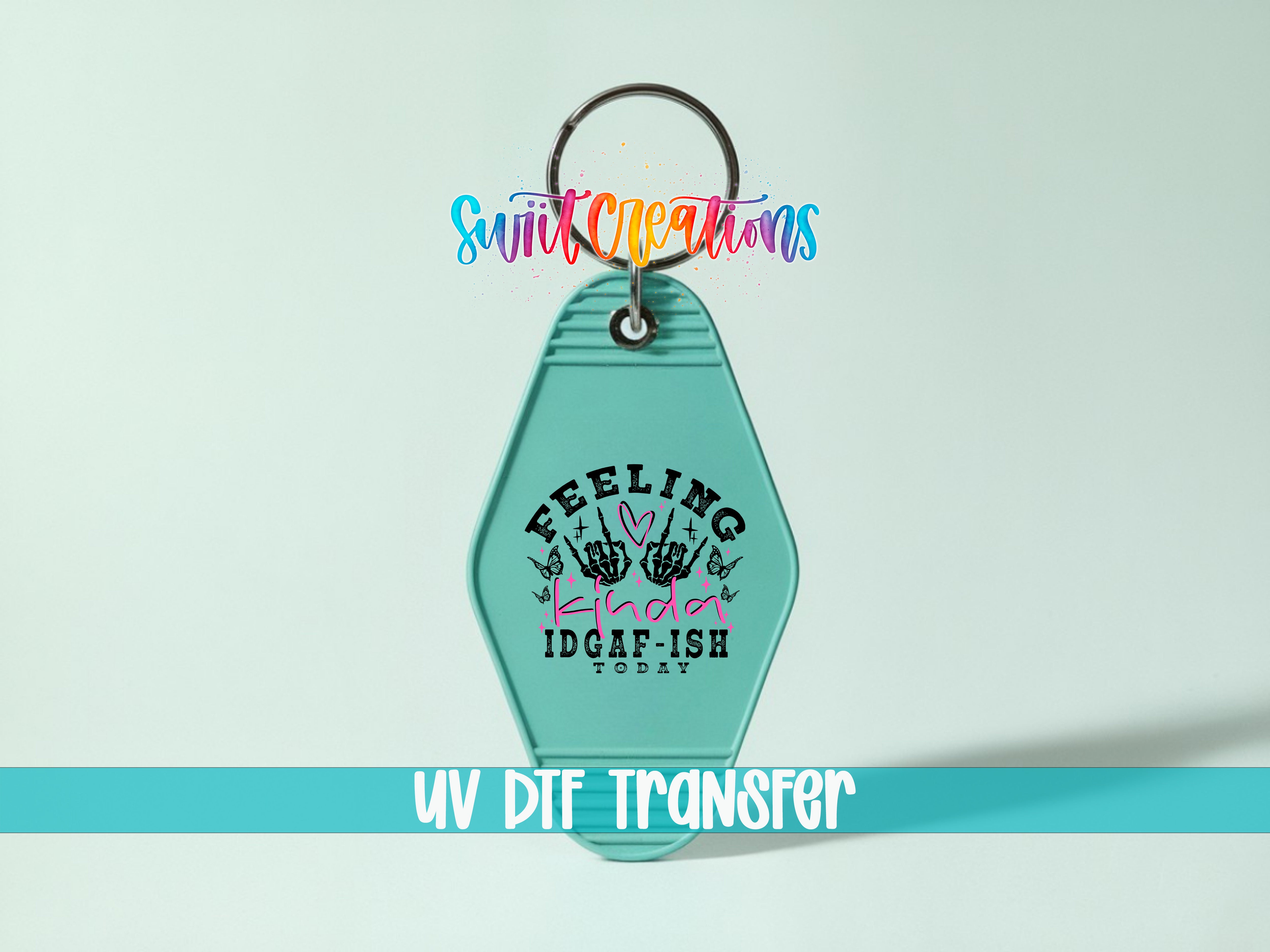 A keychain with a message printed on it, along with a colorful logo above it.