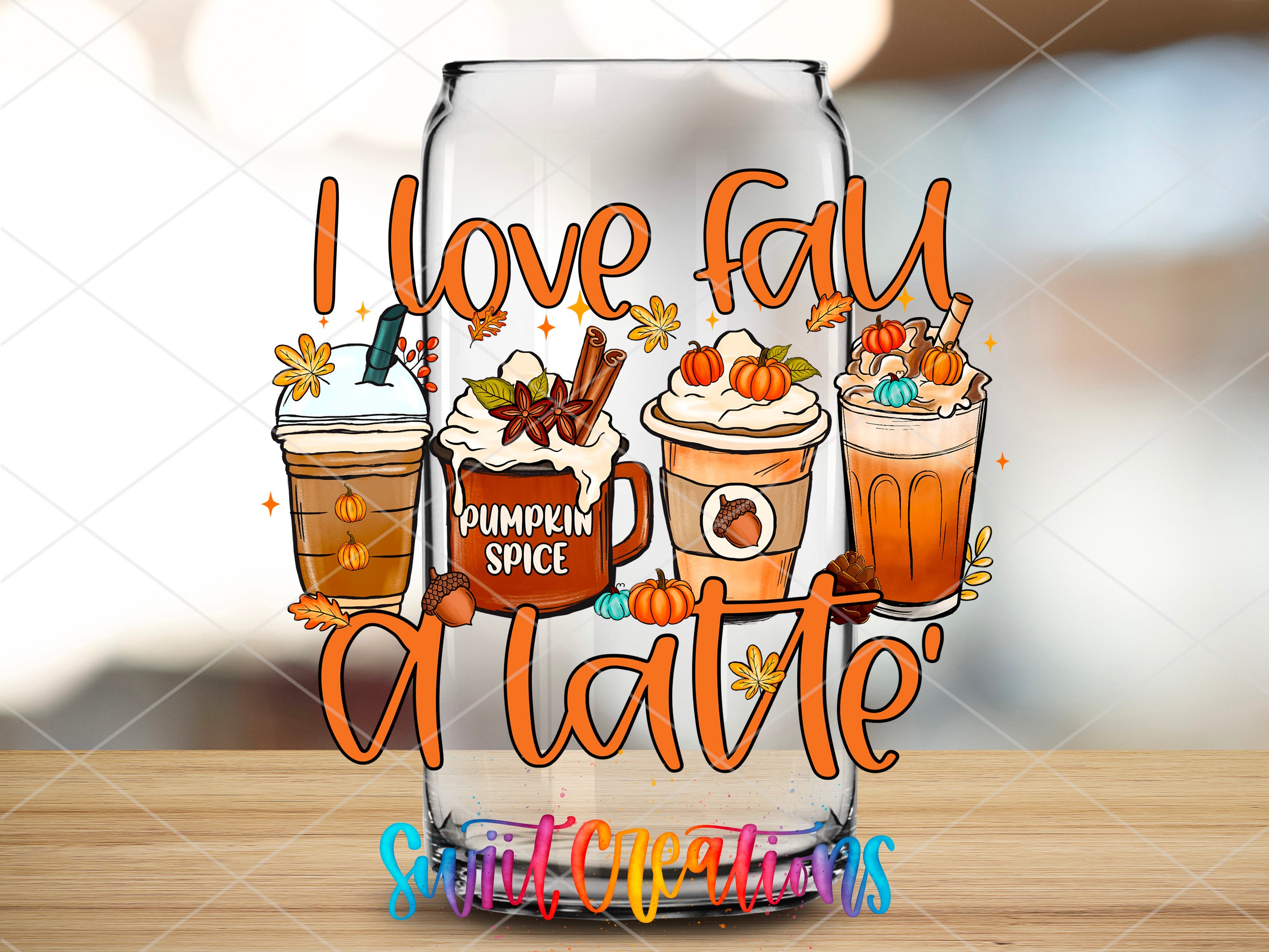 a wine glass with a picture of fall drinks