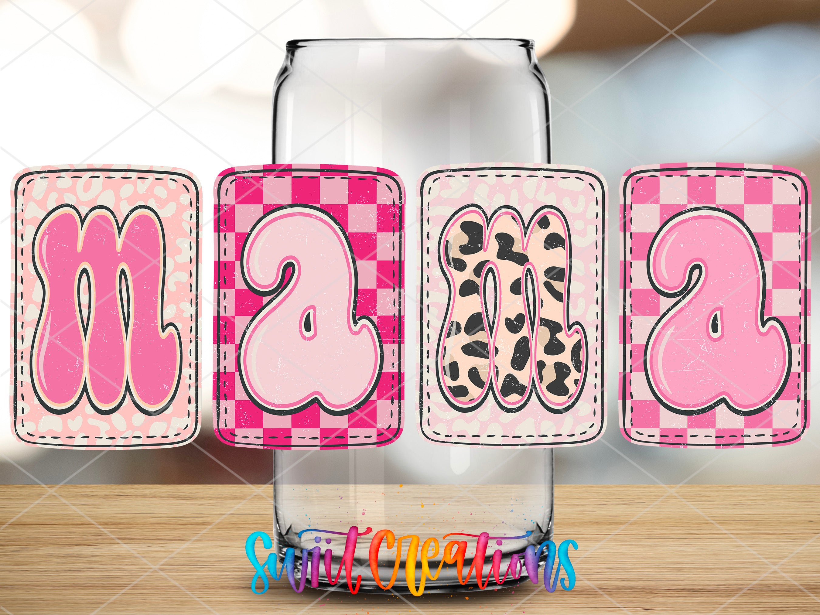 a set of three pink and black animal print name tags