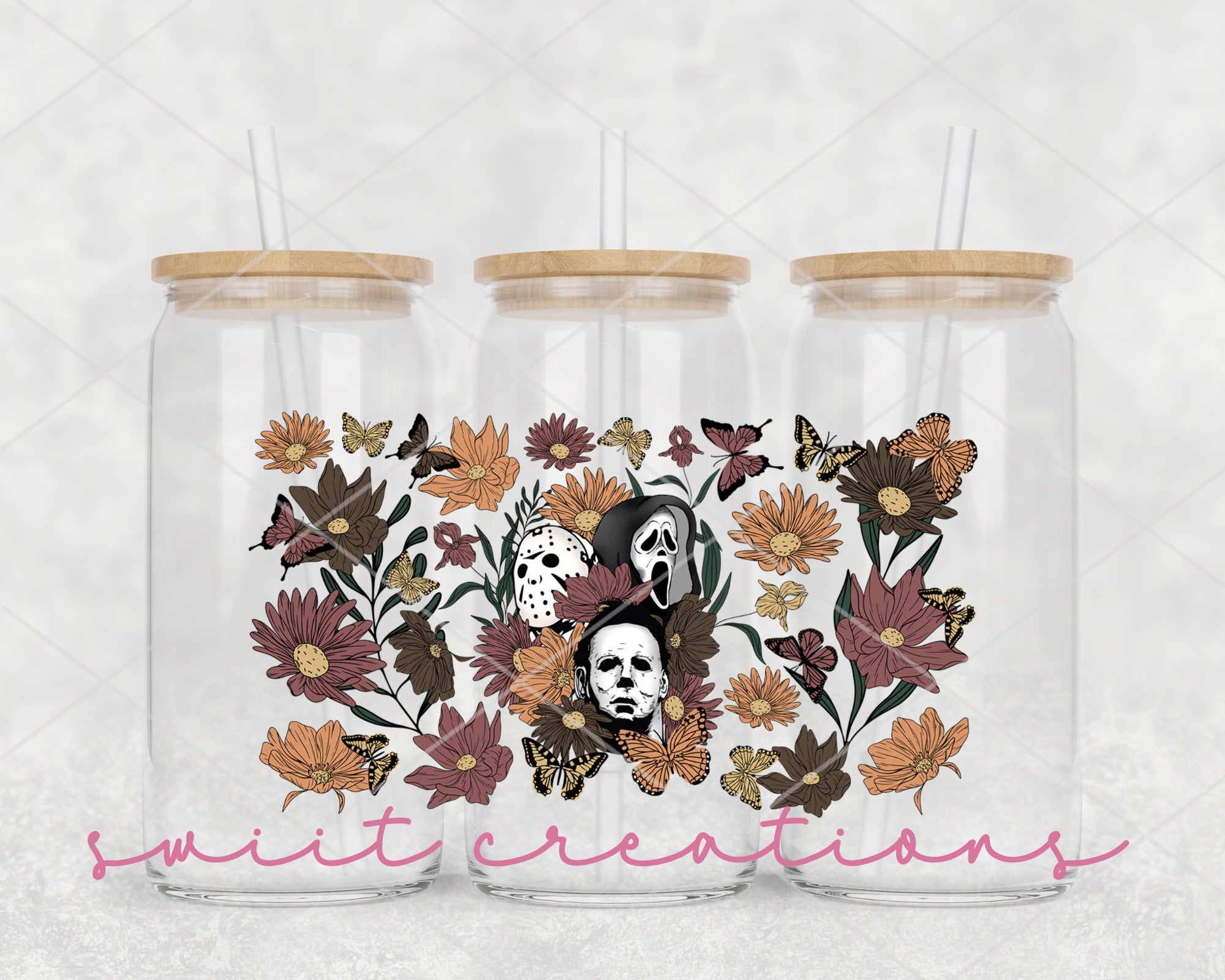 a couple of mason jars sitting on top of a table