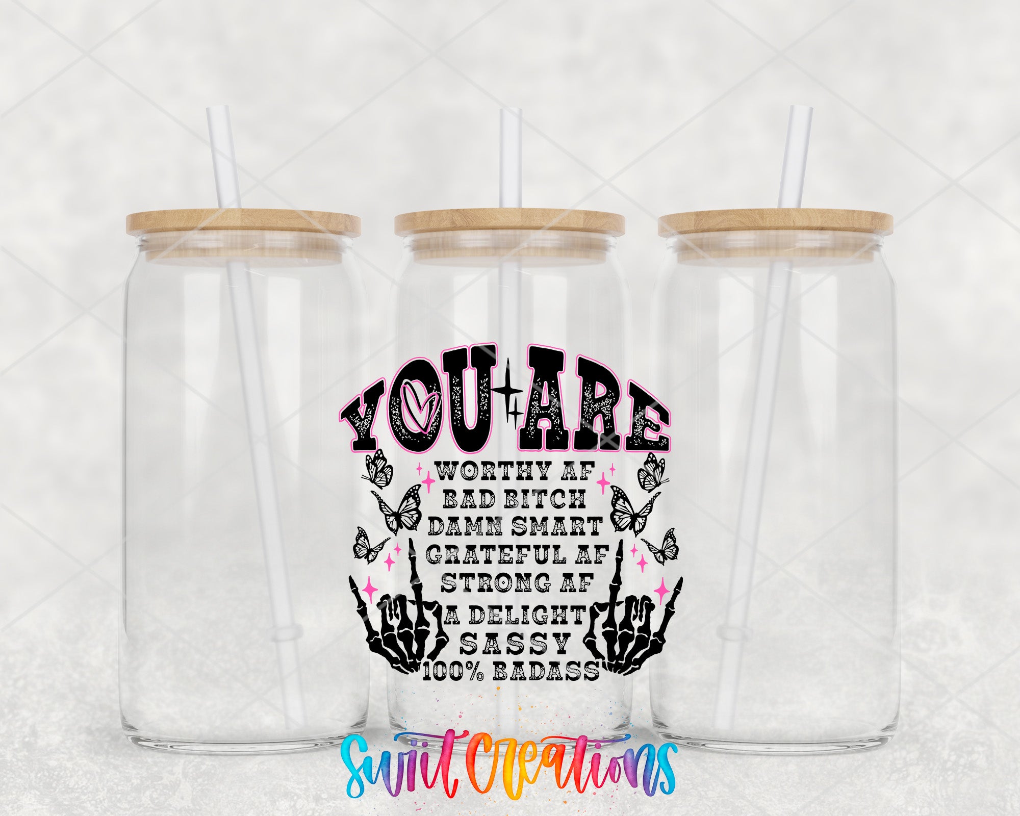 two clear tumblers with the words you are worth to drink