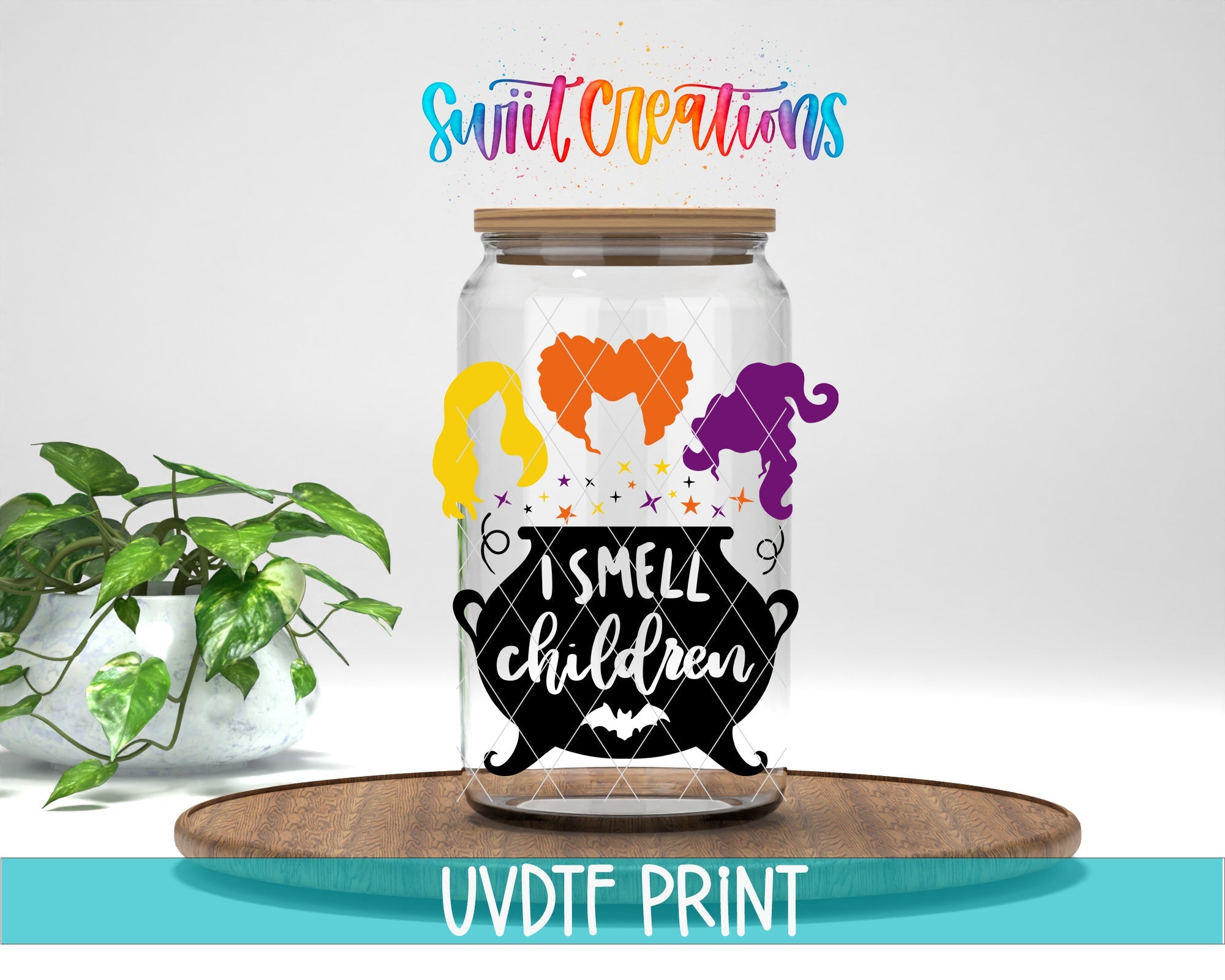 a glass jar with a sign that says i smell children