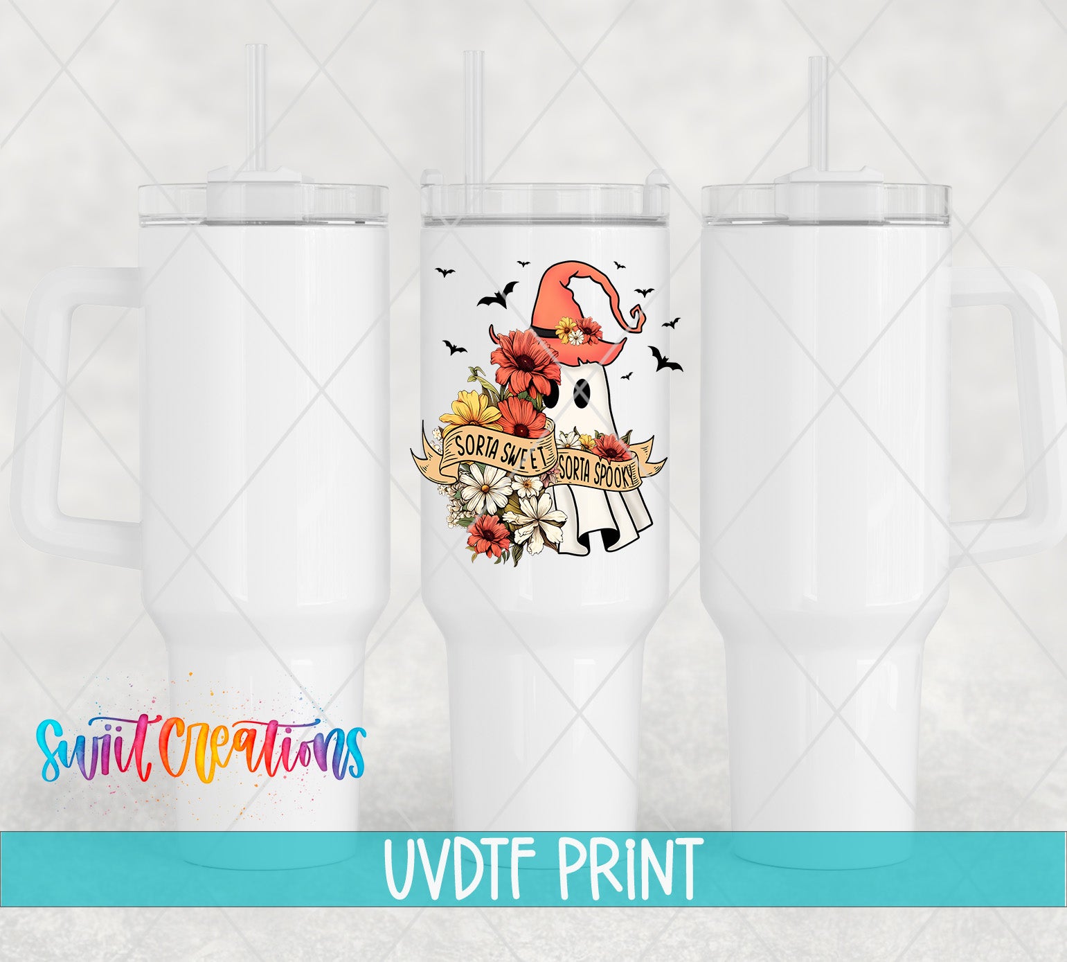 a white tumbler with a picture of santa claus on it