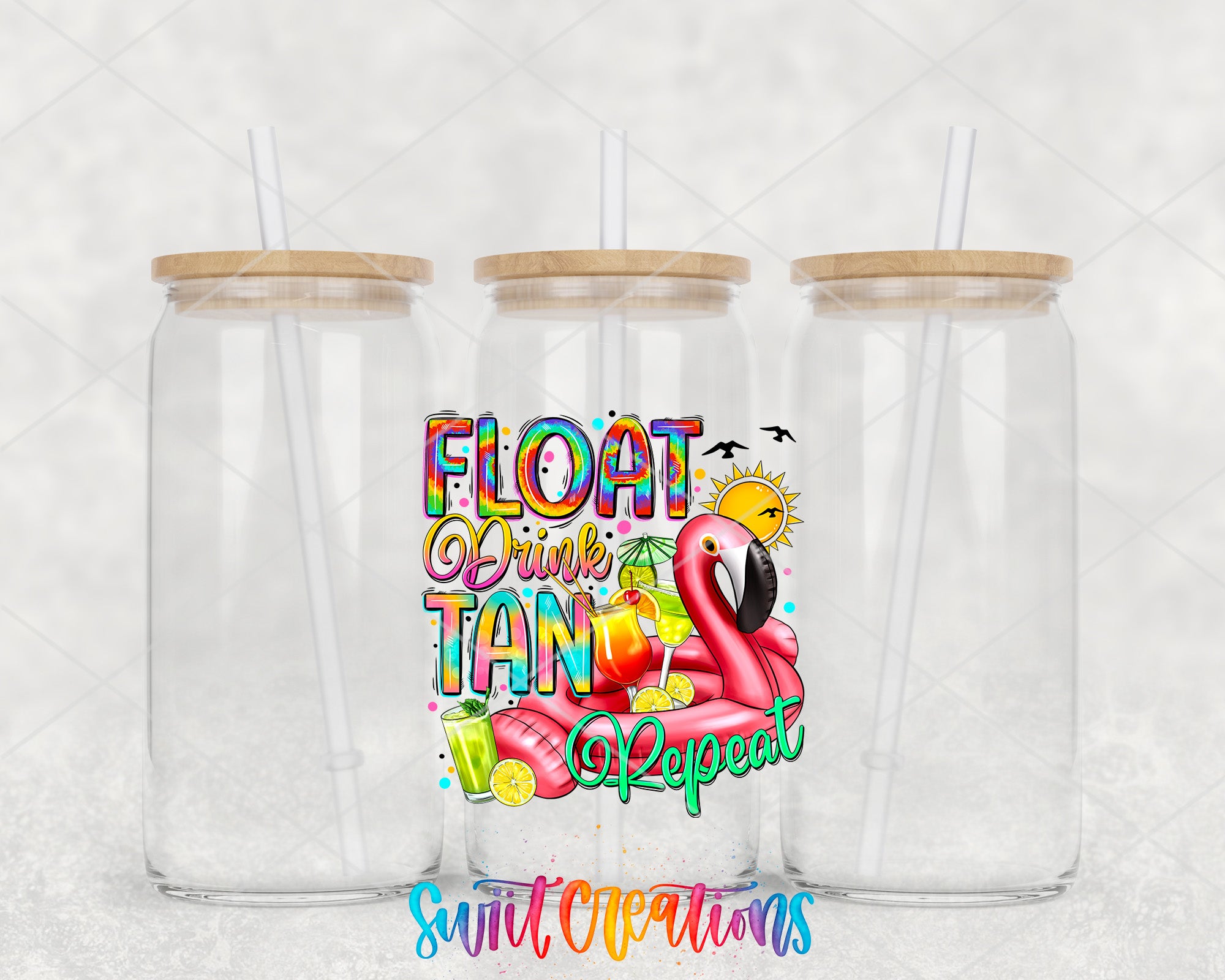 a couple of plastic cups with straws in them