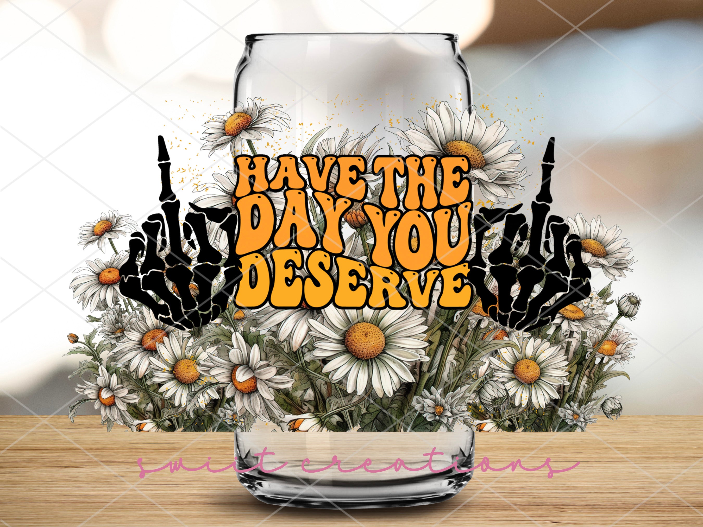 a vase filled with daisies and daisies with the words have the day you