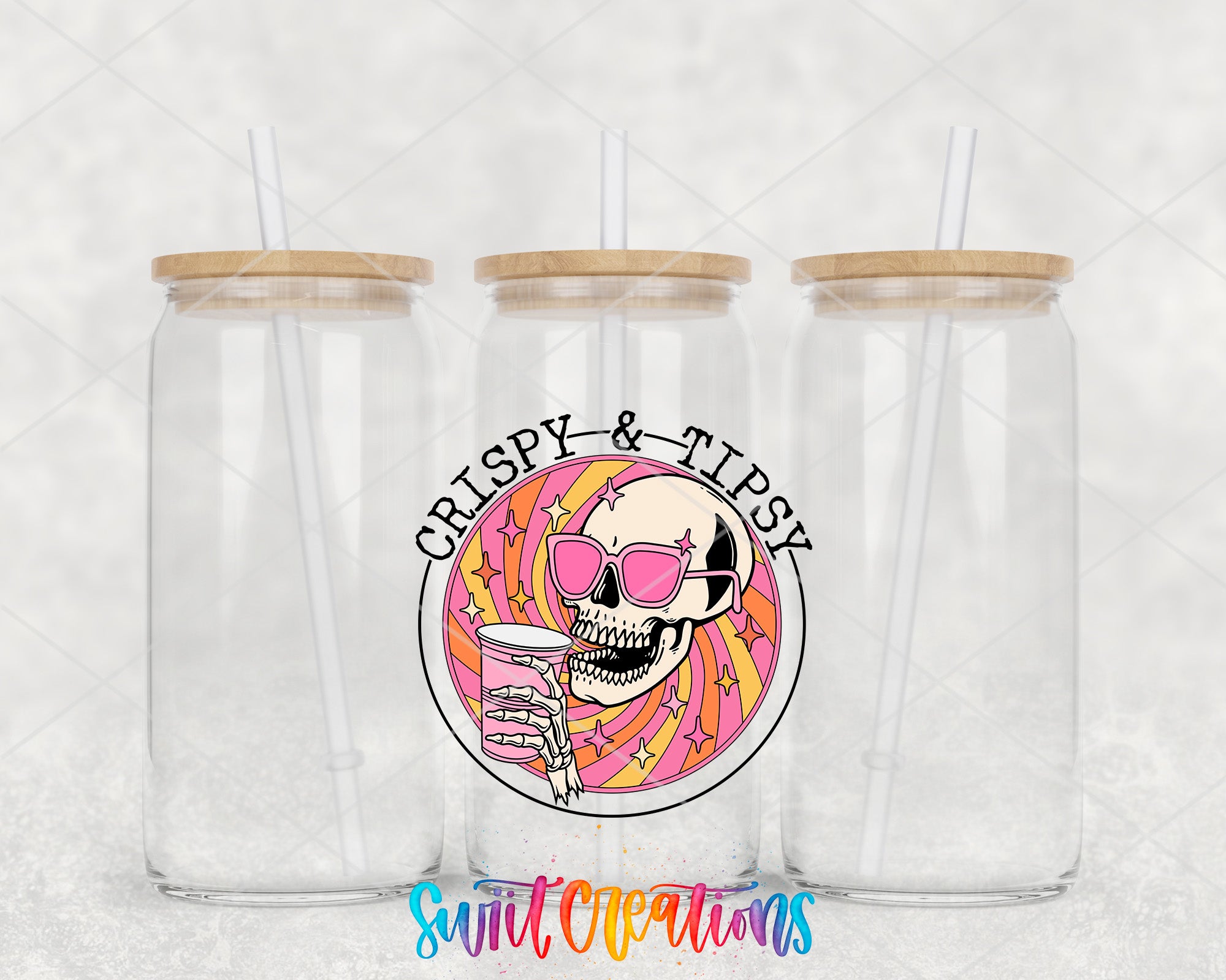 a couple of glasses with a skull on them