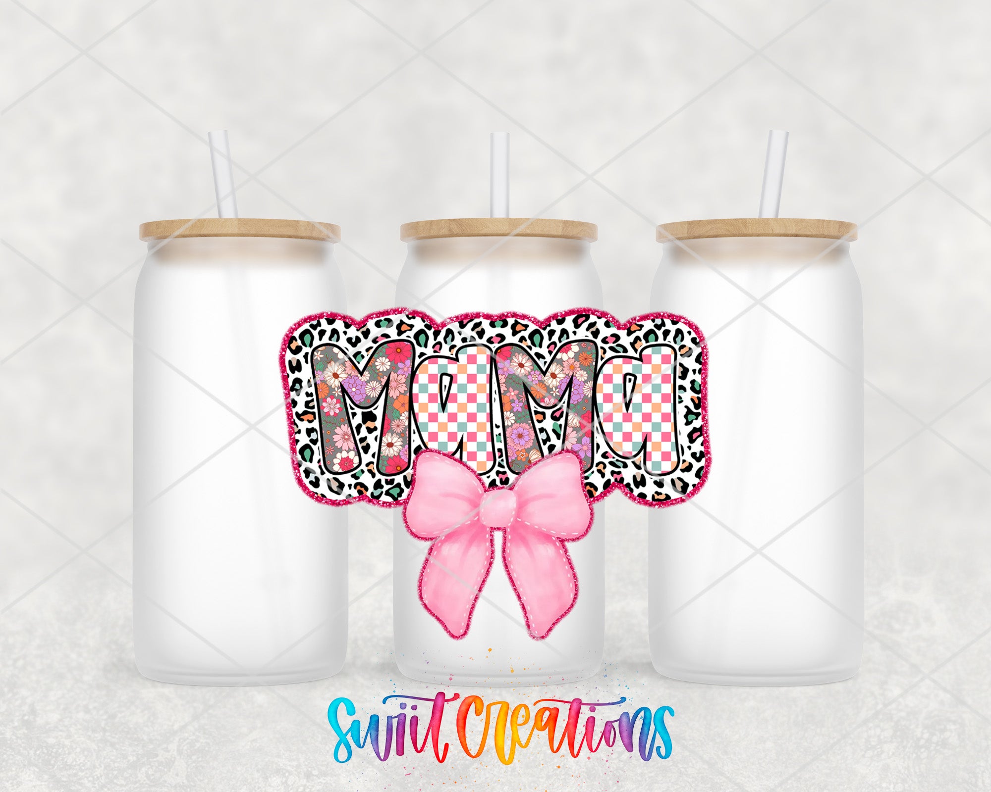 a couple of bottles with a pink bow on them