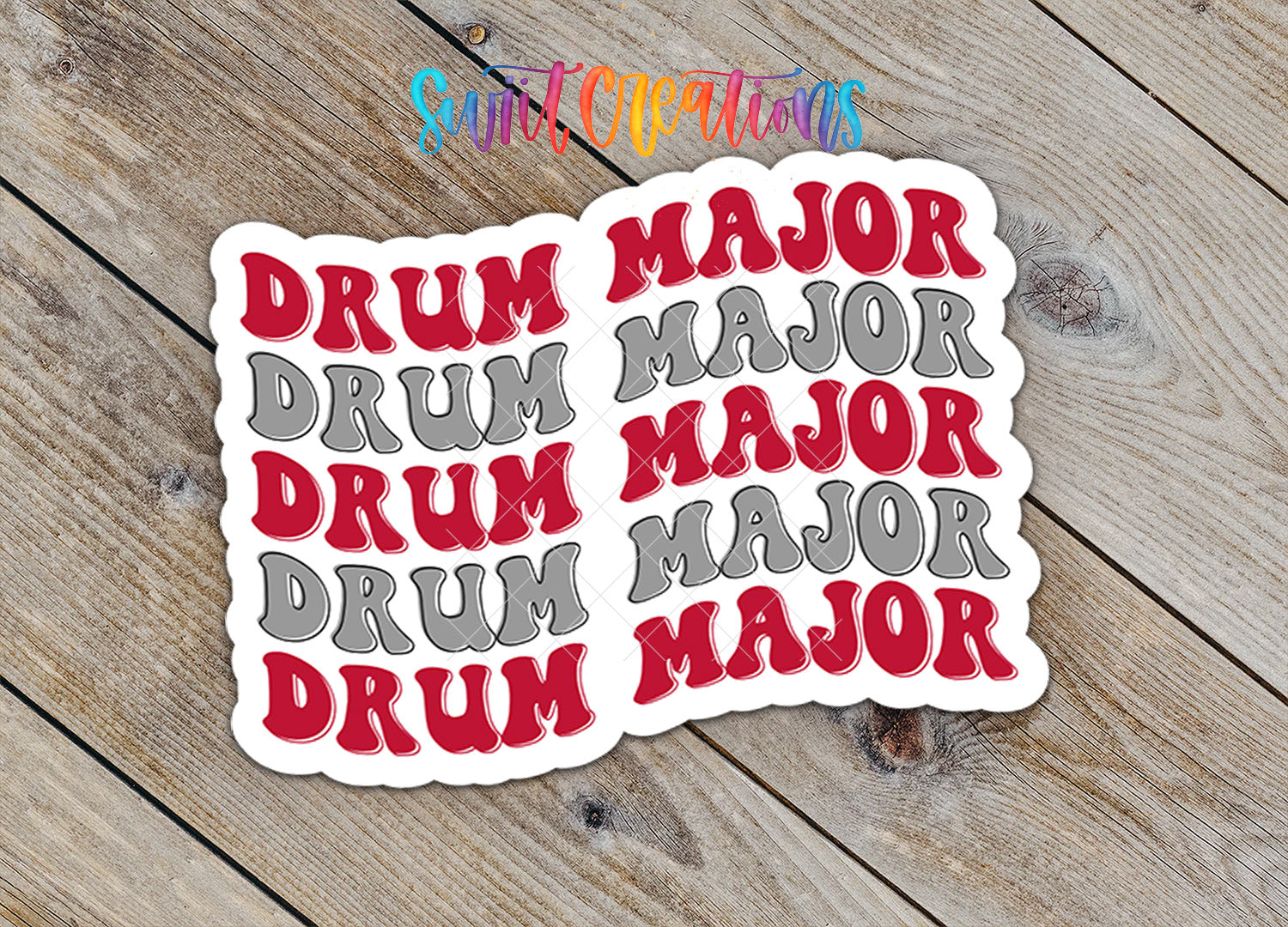 a sticker with the word "DRUUM" repeated in a stylized font, with the word "DRUUM" in red and "MAJOR" in gray.