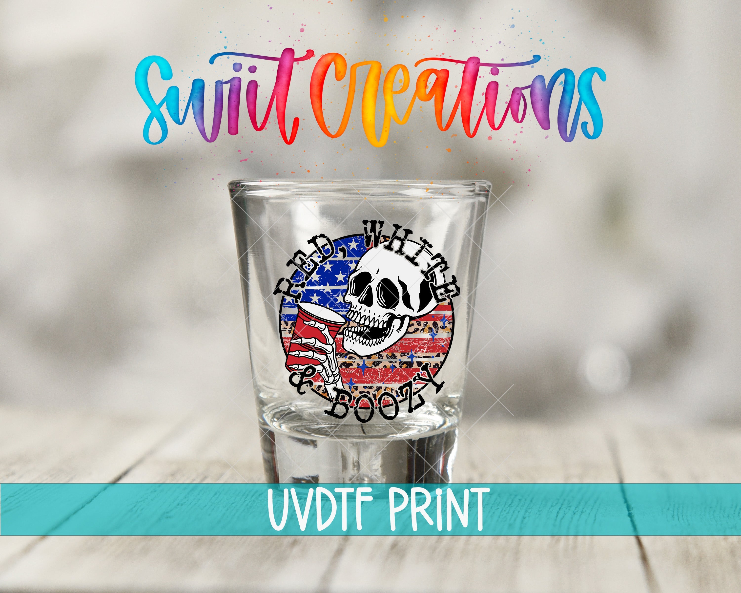 a shot glass with a skull and american flag on it