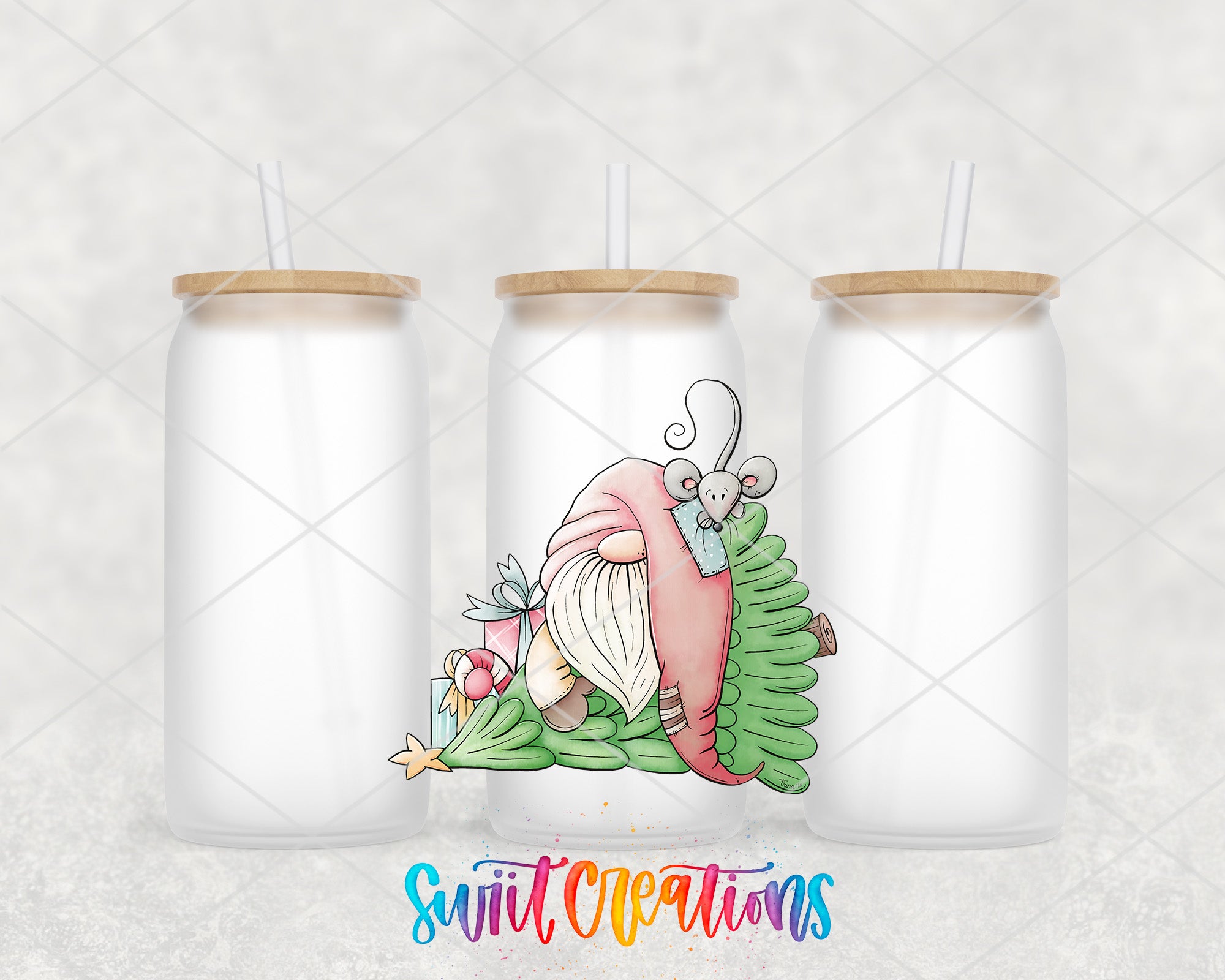 a couple of glass bottles with a cartoon character on them
