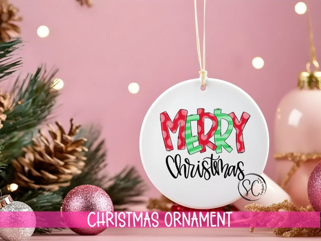 a christmas ornament hanging from a christmas tree