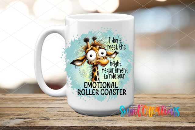 a white coffee mug with a giraffe saying i don't meet the