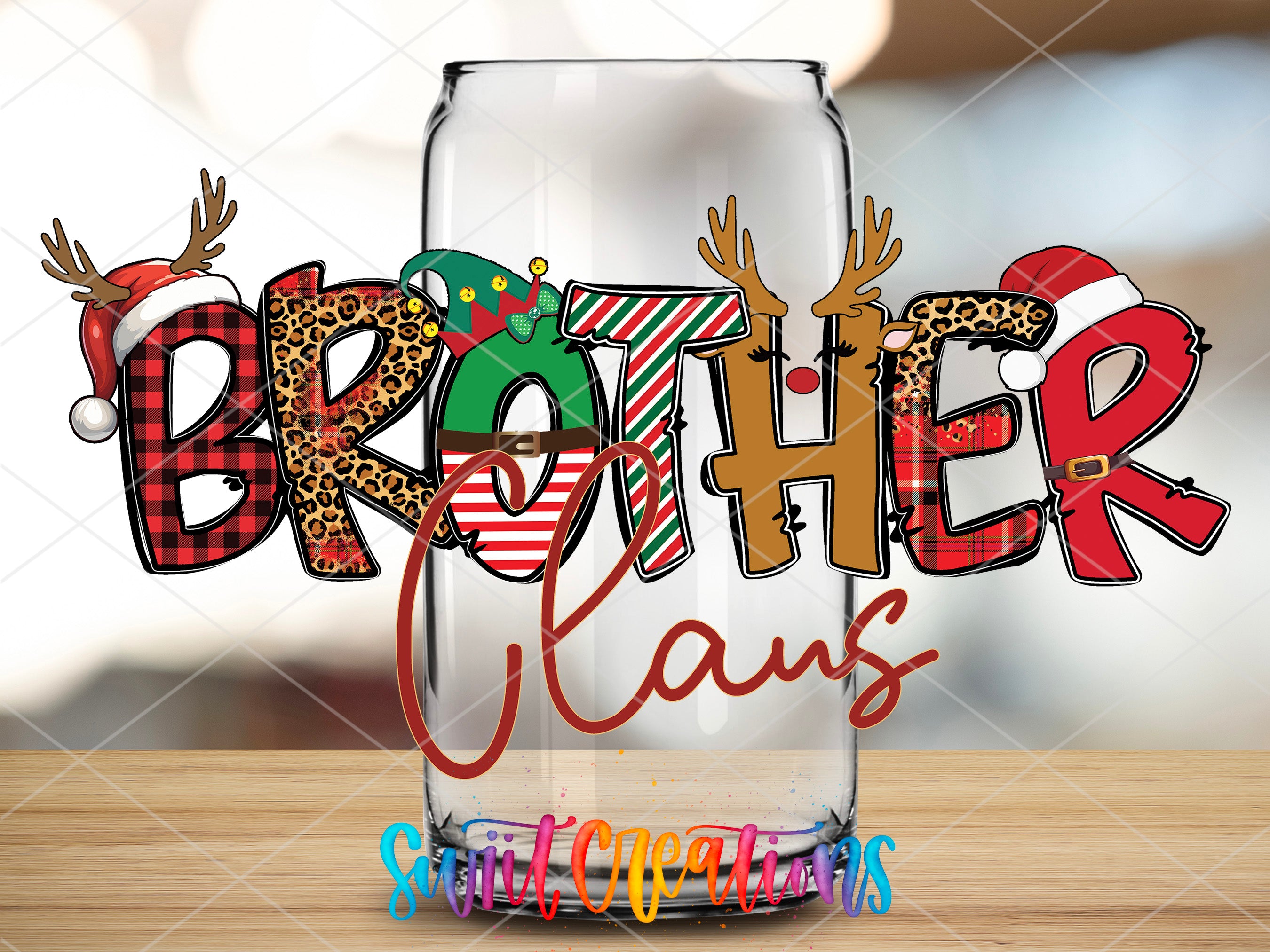 a glass with the word brother claus on it