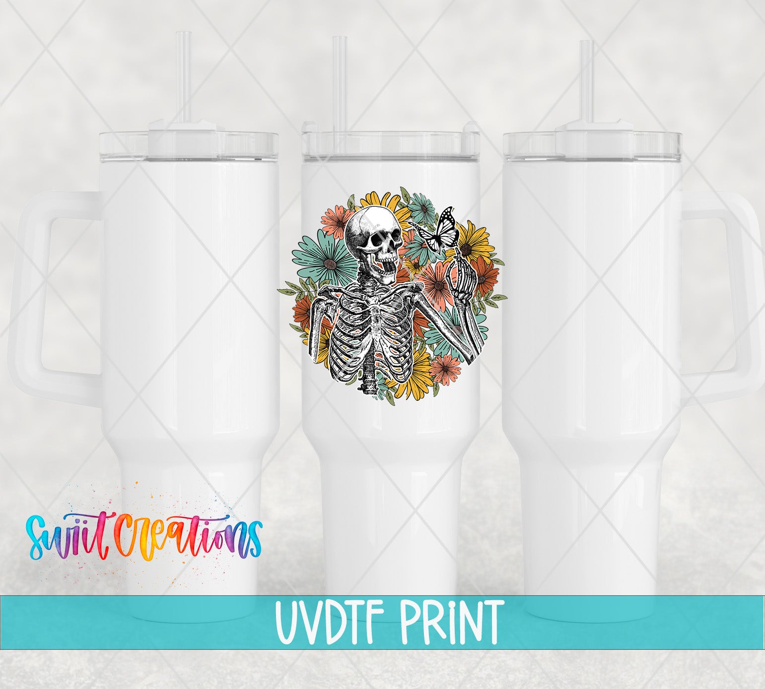 a skeleton with a flower design on a white background.
