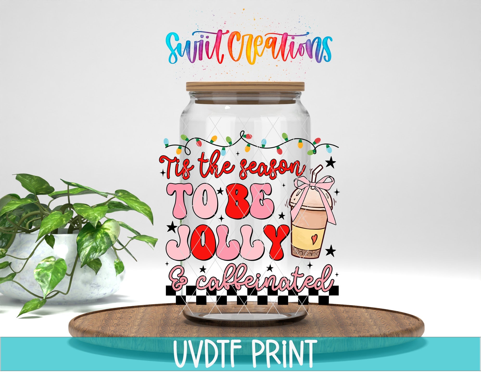 a glass jar with a sign on top of it