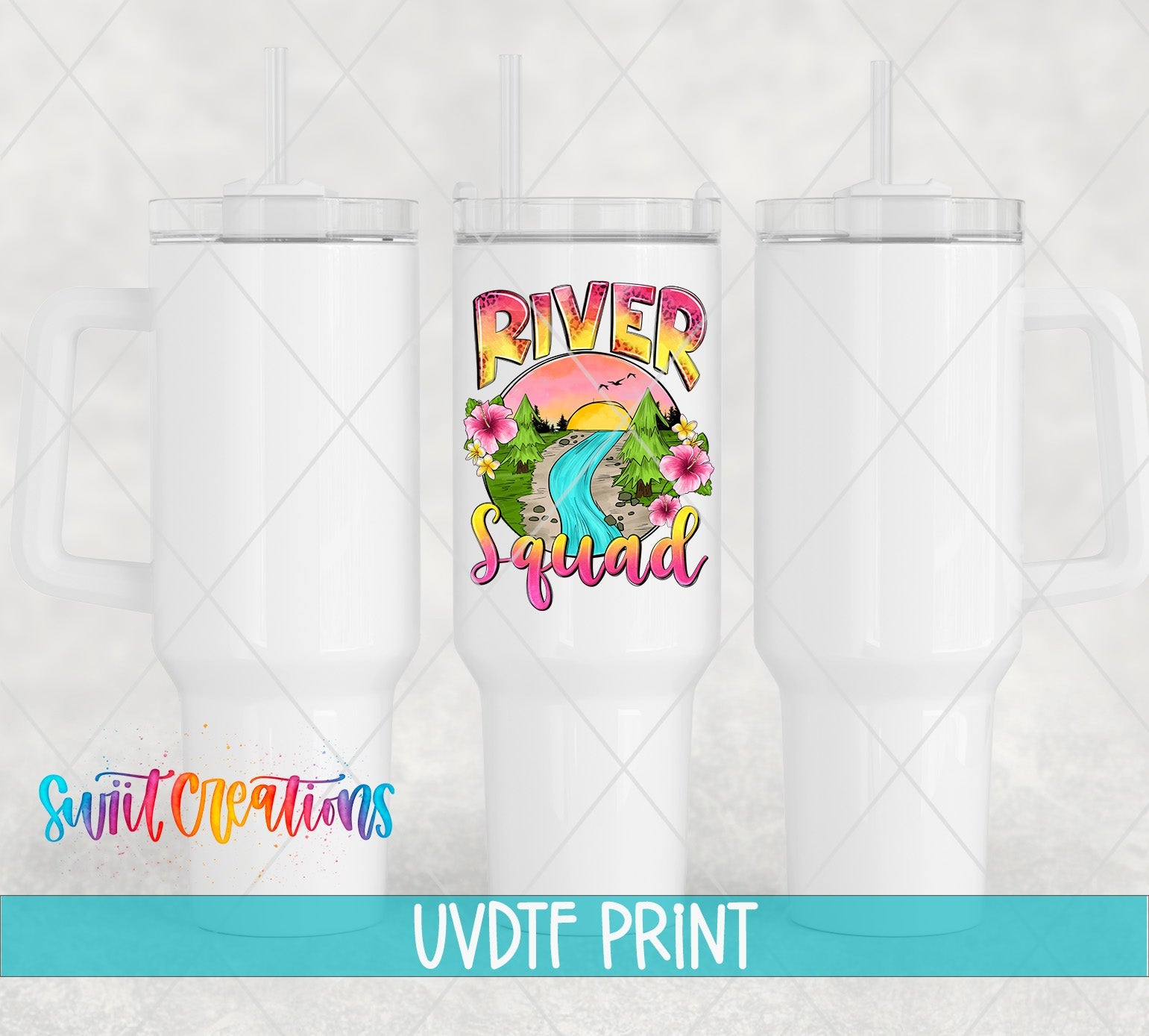 three white tumblers with the words river island on them