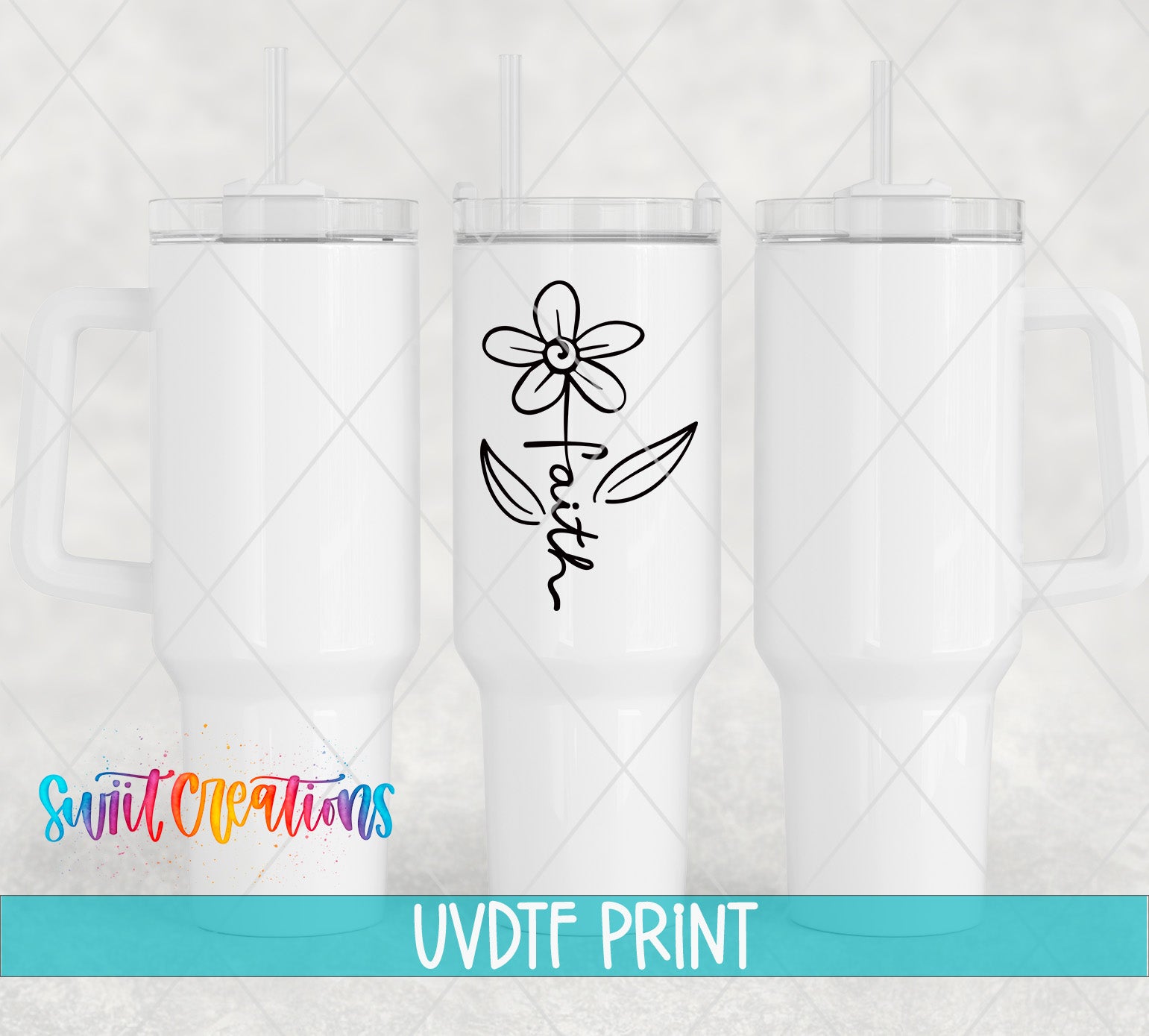 a set of three tumbles with a flower on them