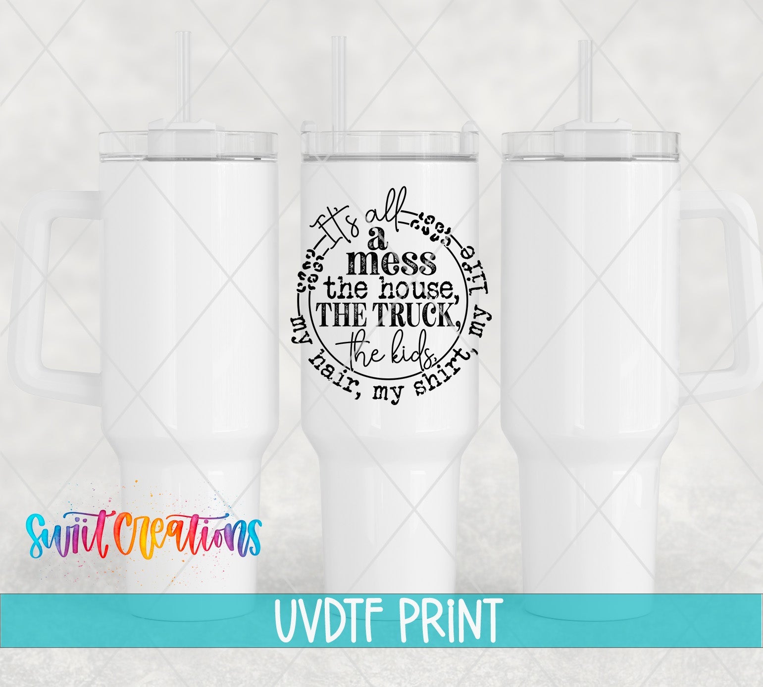 a set of three white tumblers with a quote on them
