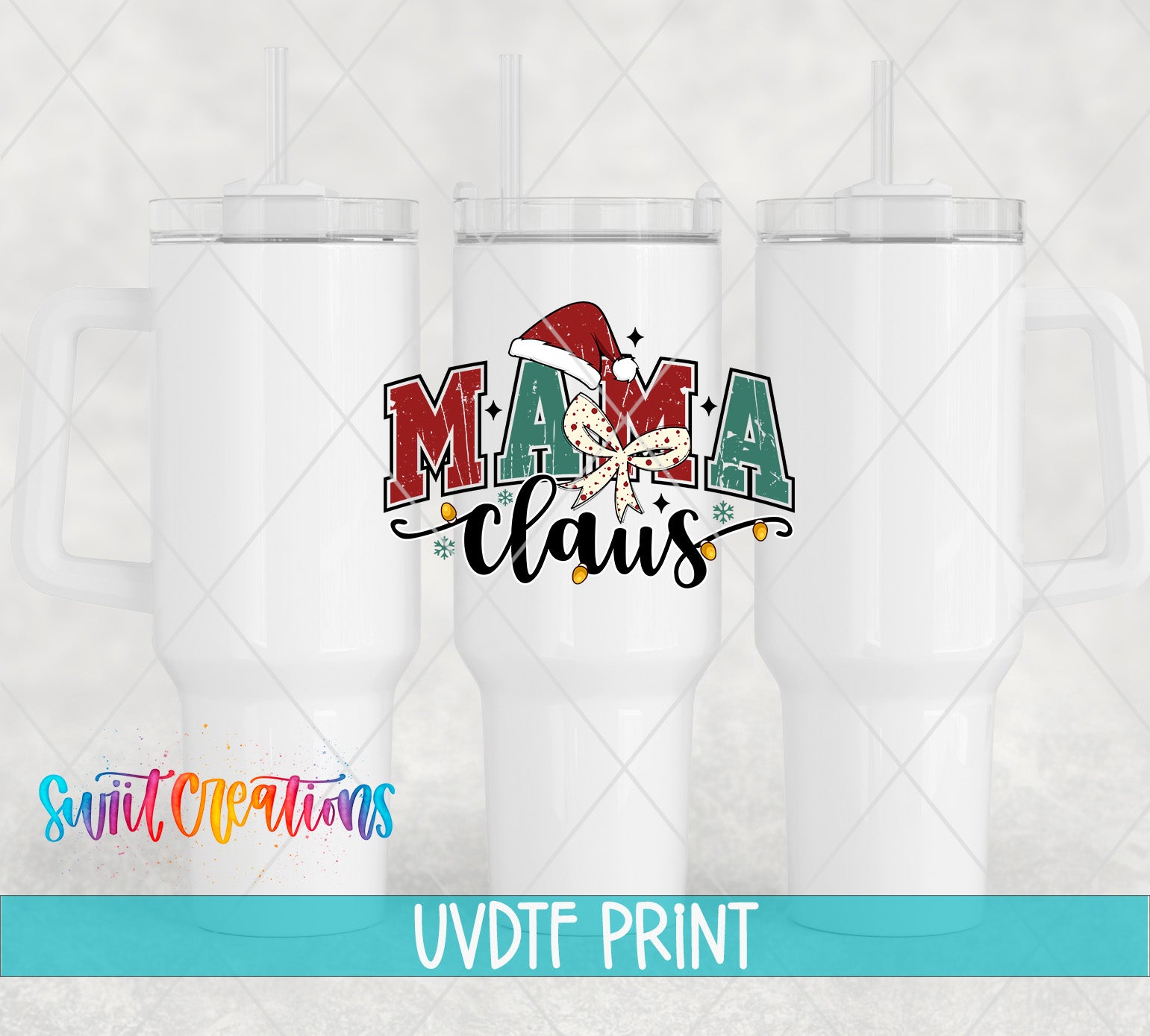 a set of three mugs with the words mama claus on them