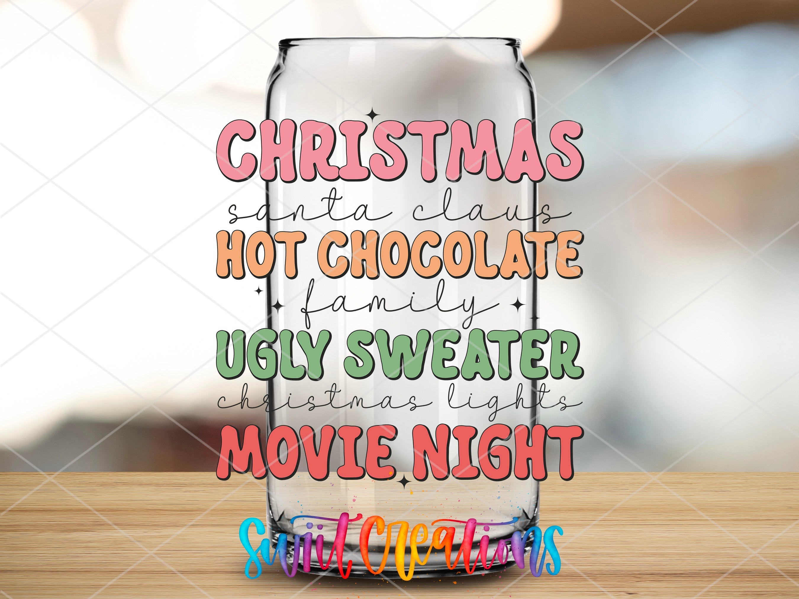 a glass with a christmas message inside of it