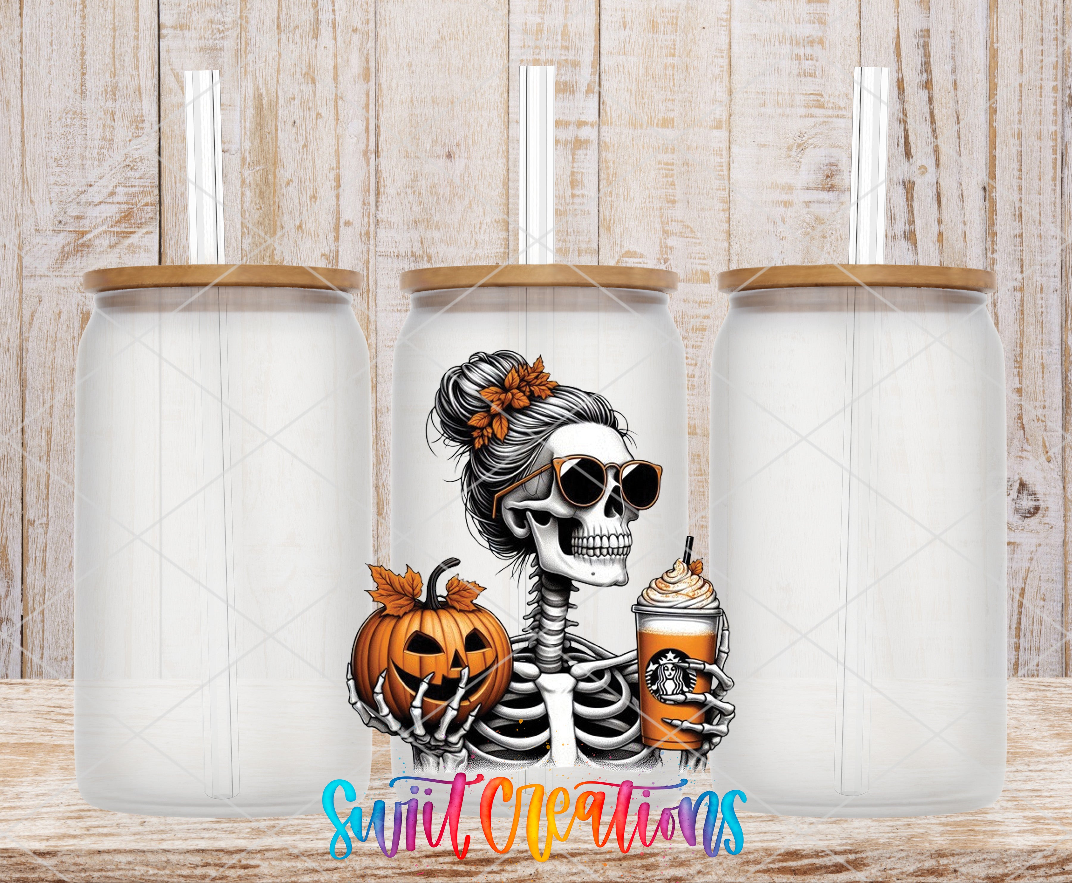 a couple of tumbles with a skeleton on them