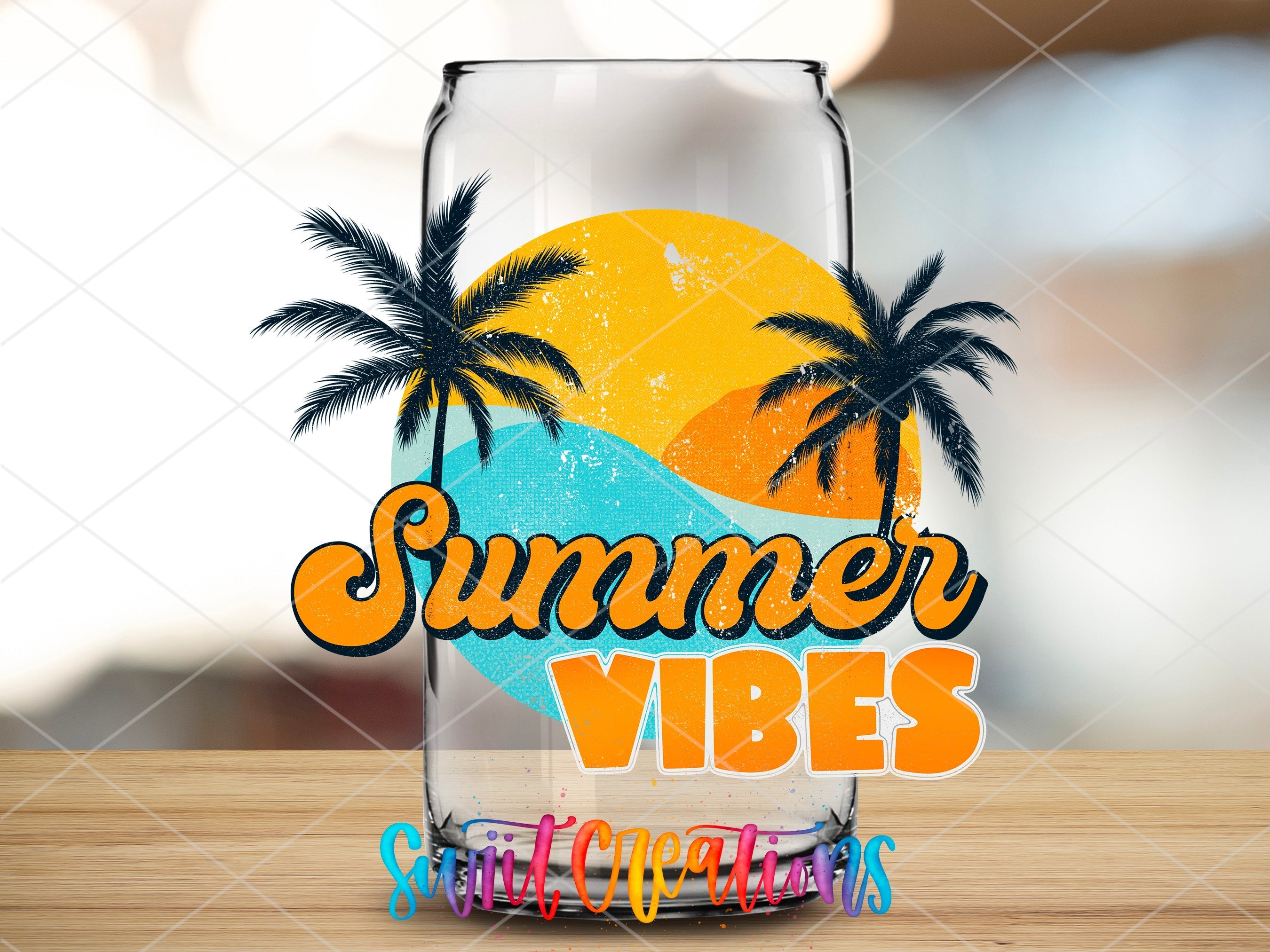 a glass with the words summer vibes on it