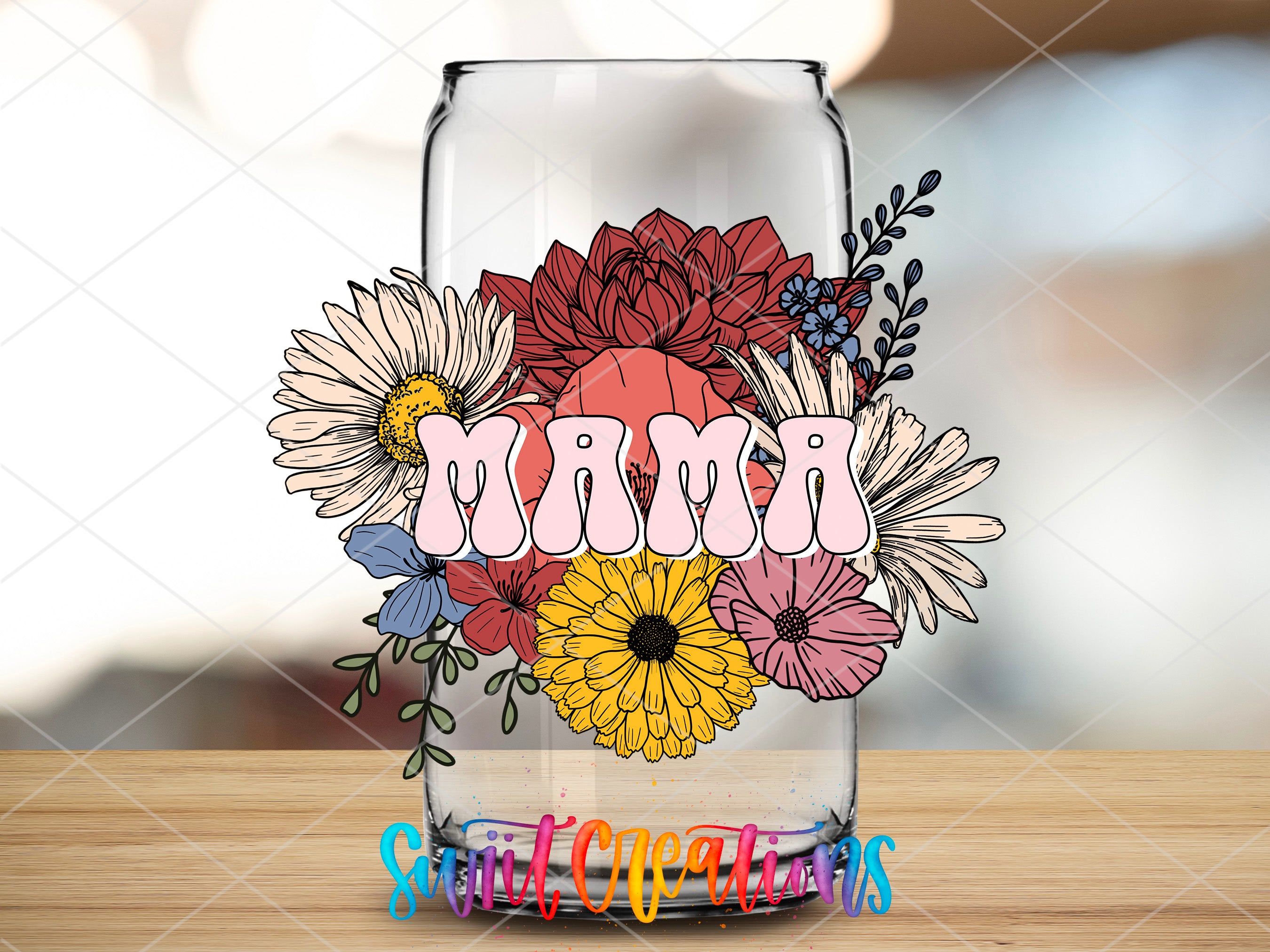 a vase with flowers and the word mama on it