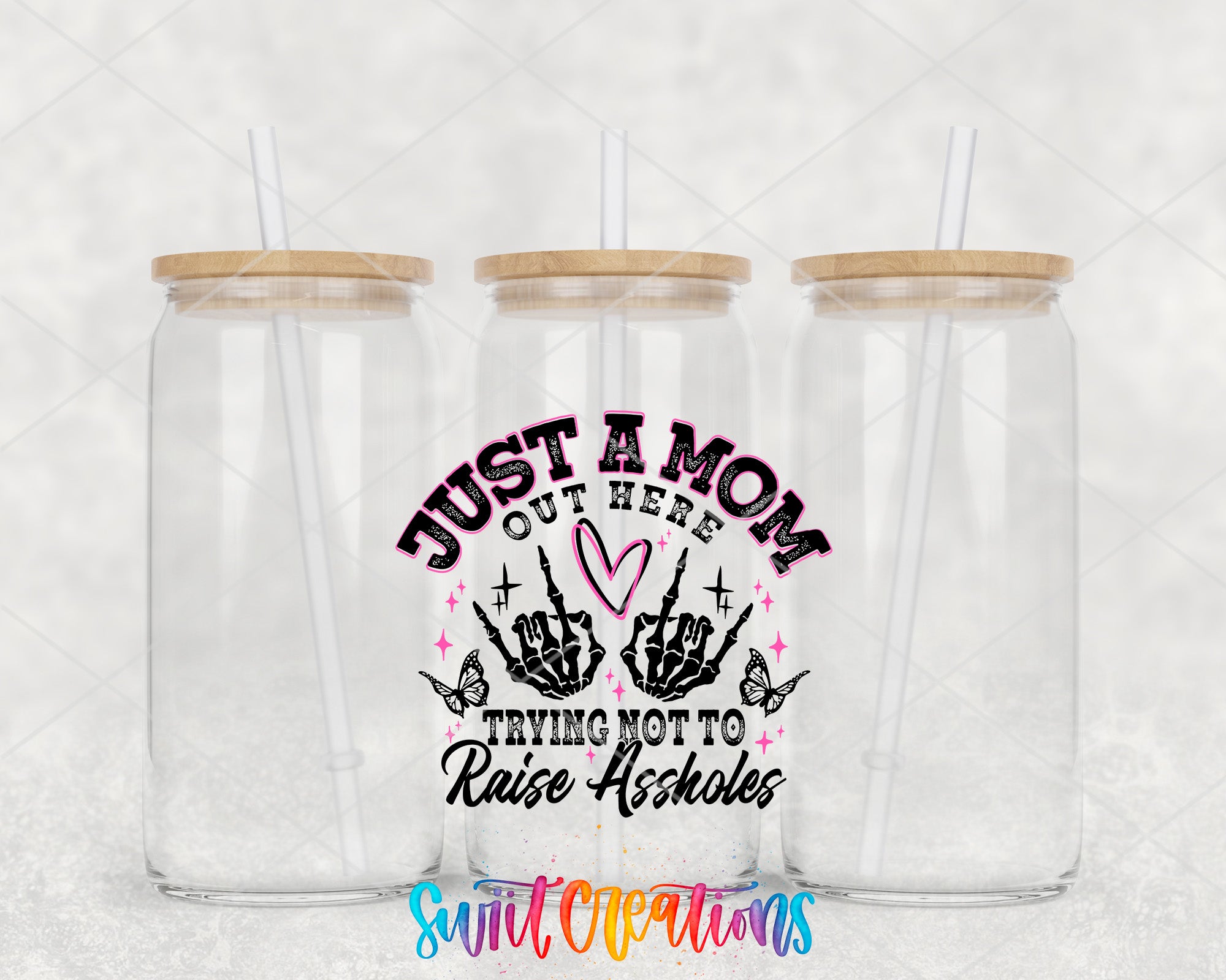 two plastic cups with straws in each of them