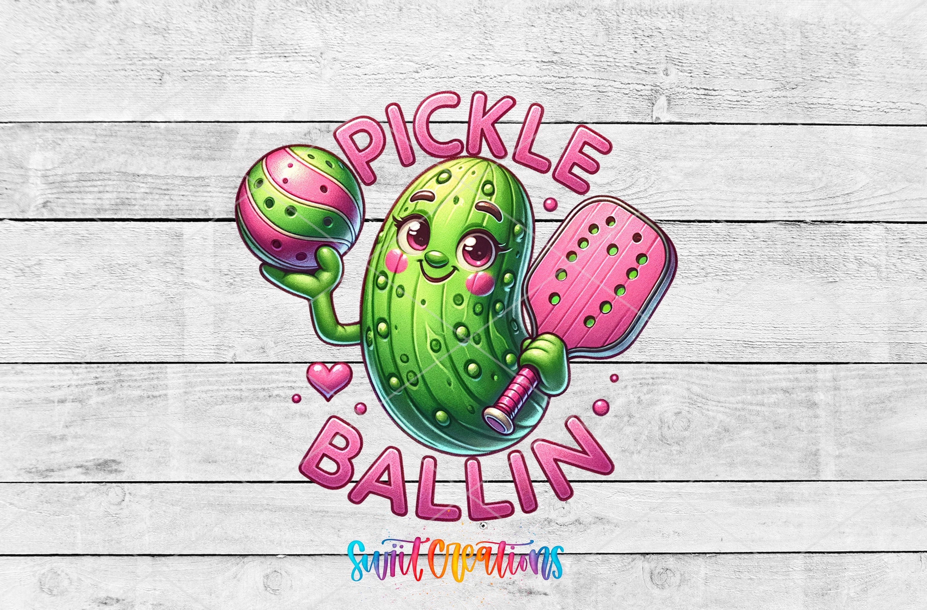 a pickle ballin logo on a wooden background
