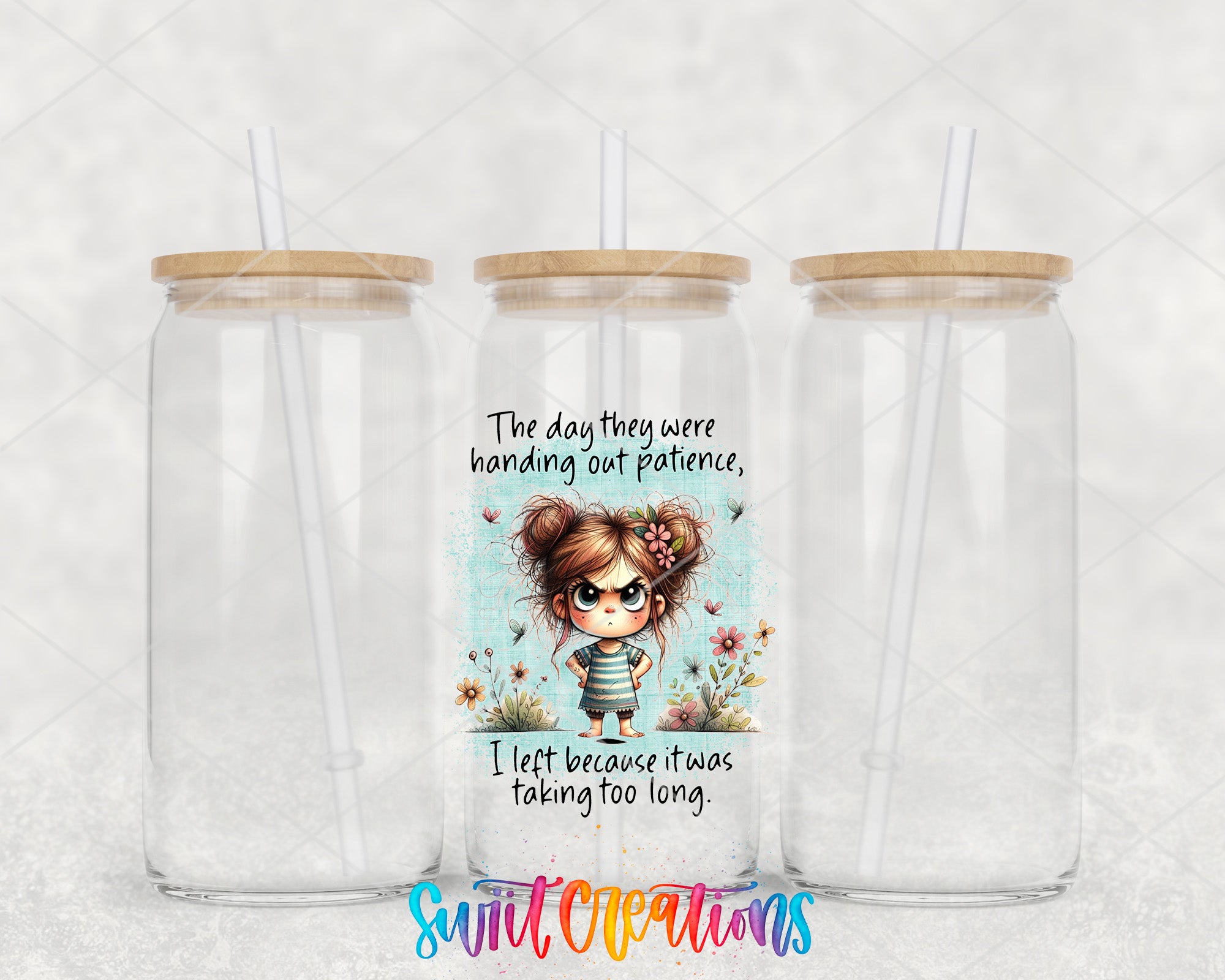 two clear tumblers with a picture of a girl and a quote on the side