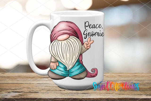a coffee mug with a gnome on it