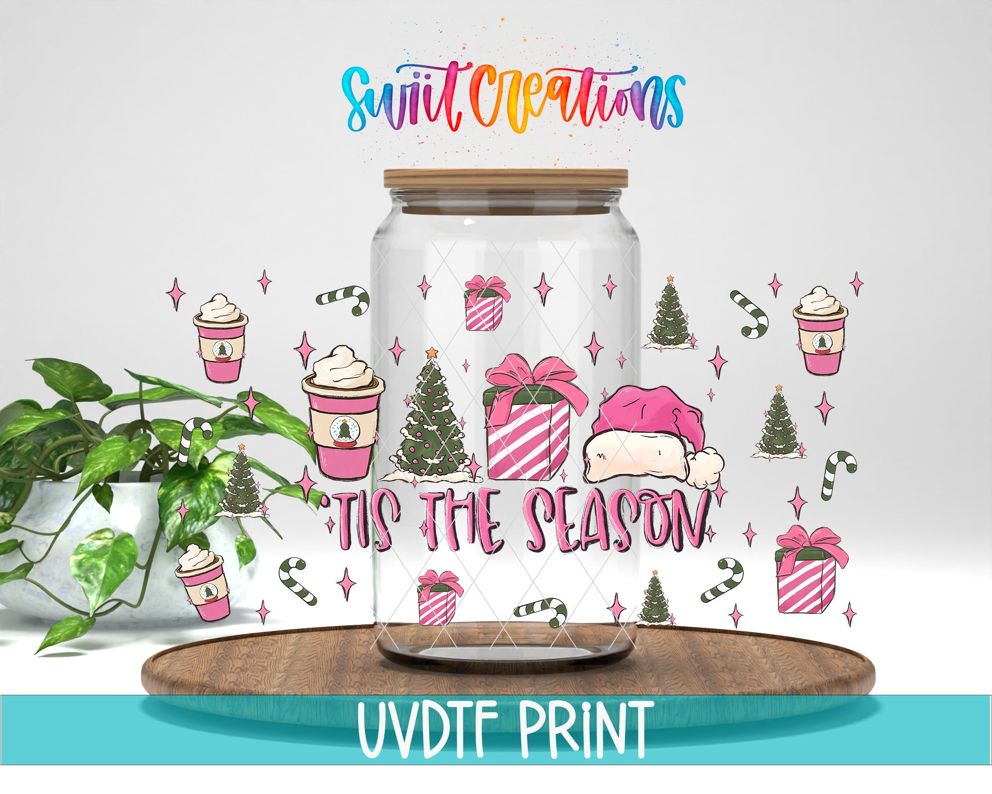 a glass jar with a christmas scene inside of it
