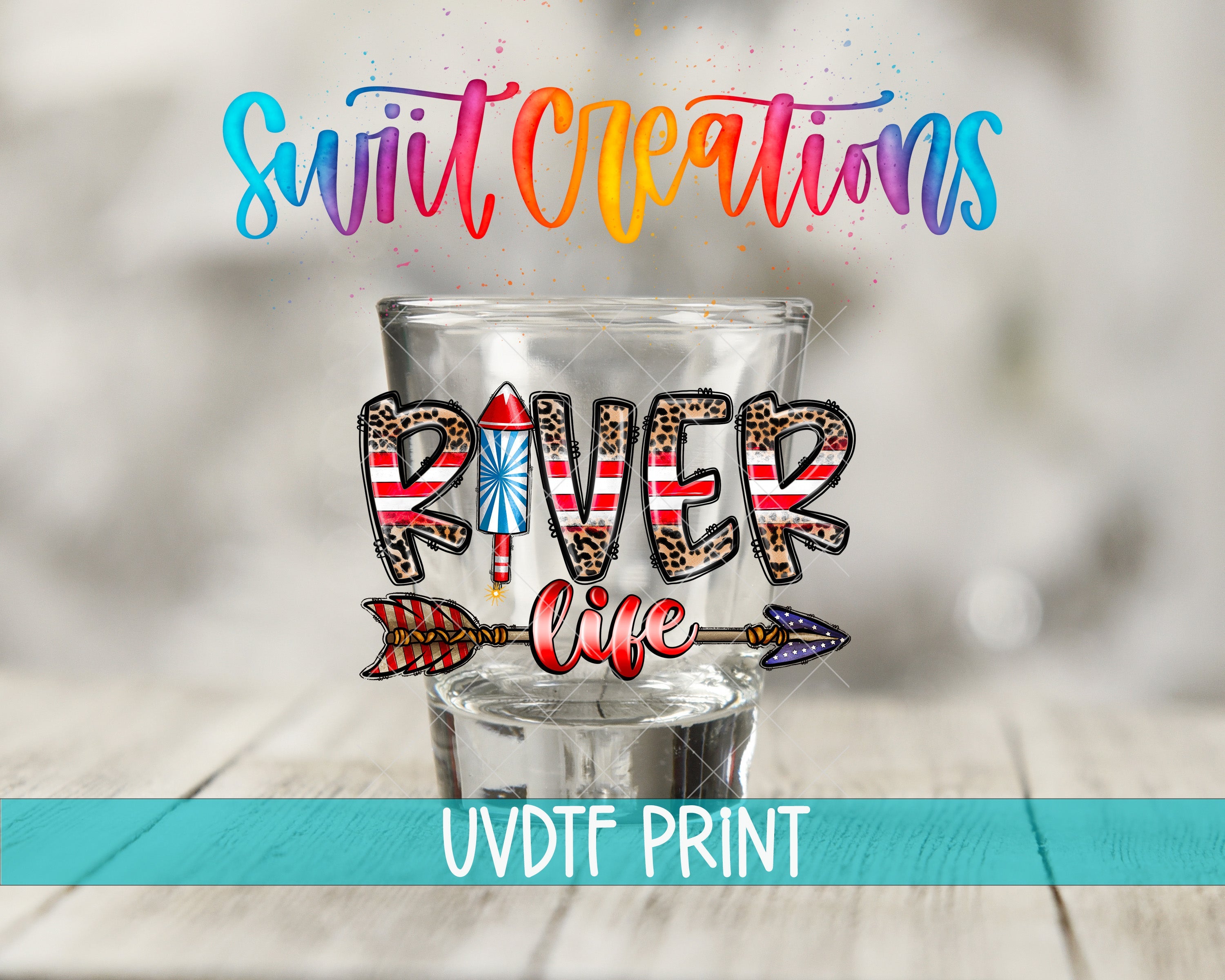 a shot glass with the words river one painted on it
