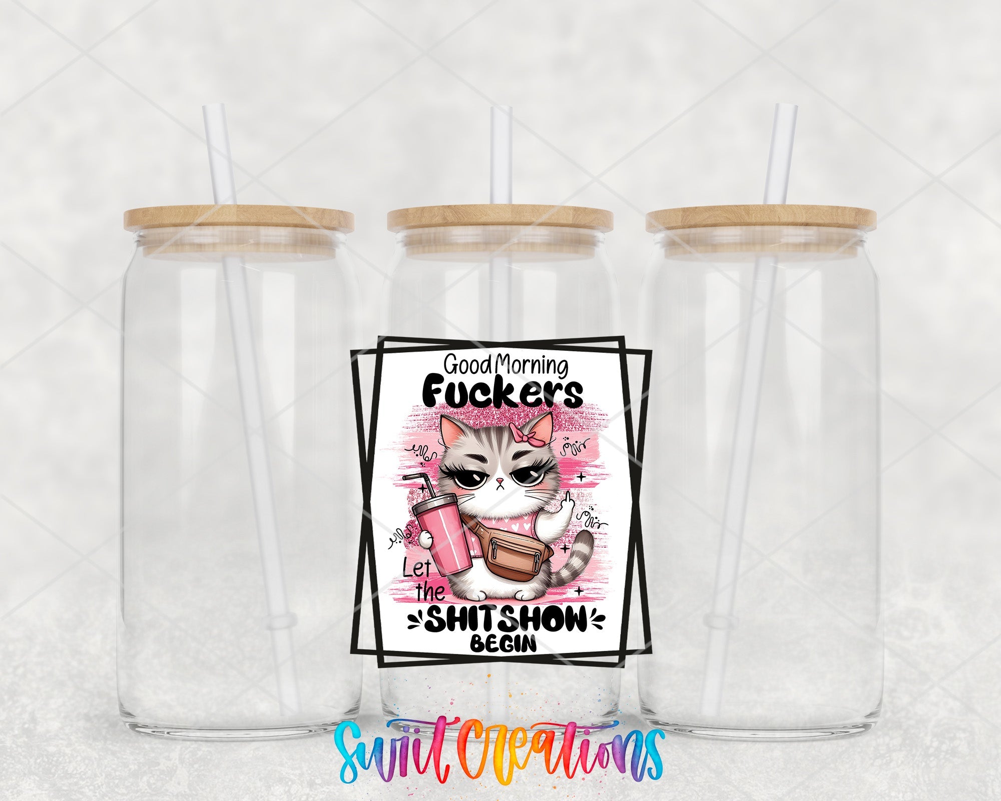 a couple of plastic cups with straws in them