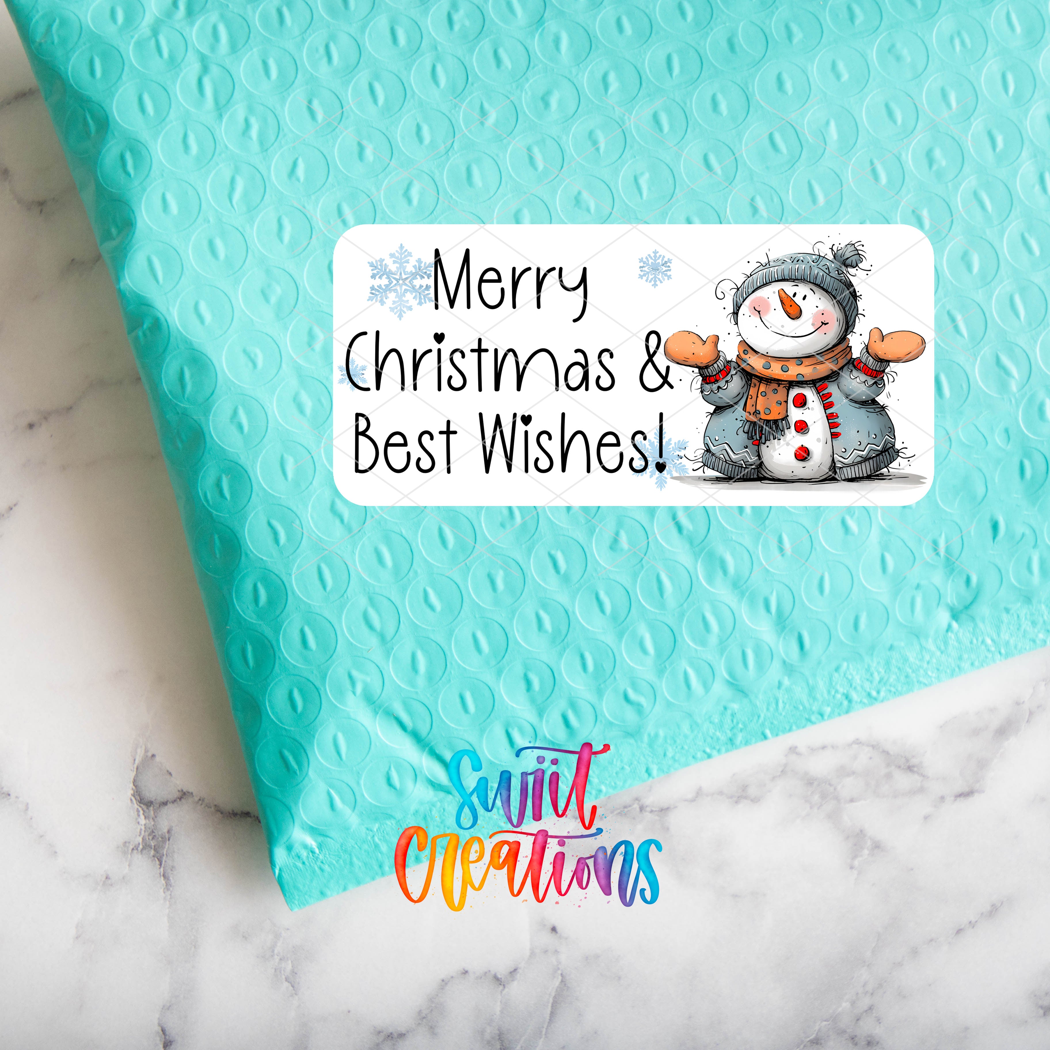 a blue envelope with a snowman on it