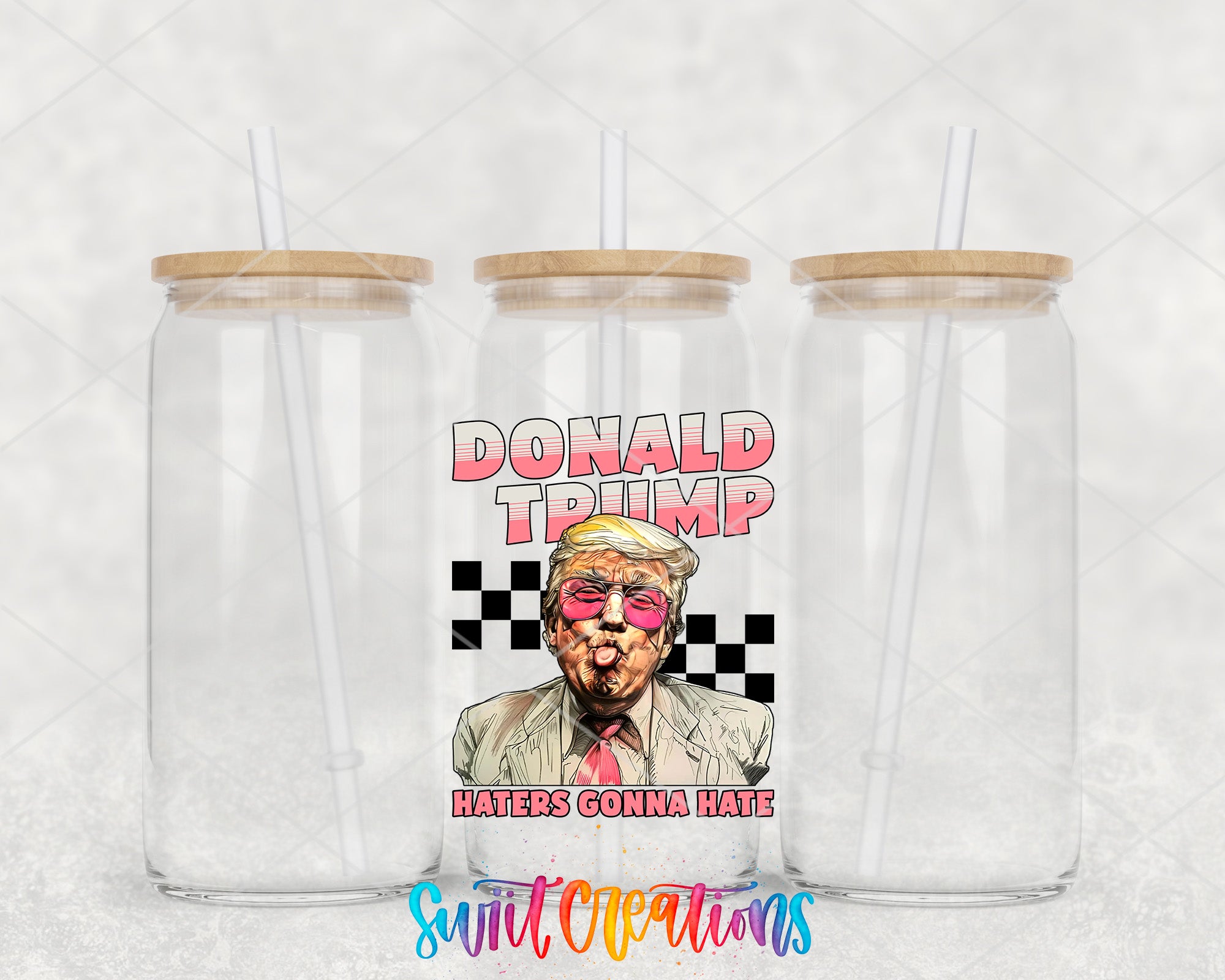 two plastic cups with donald trump on them