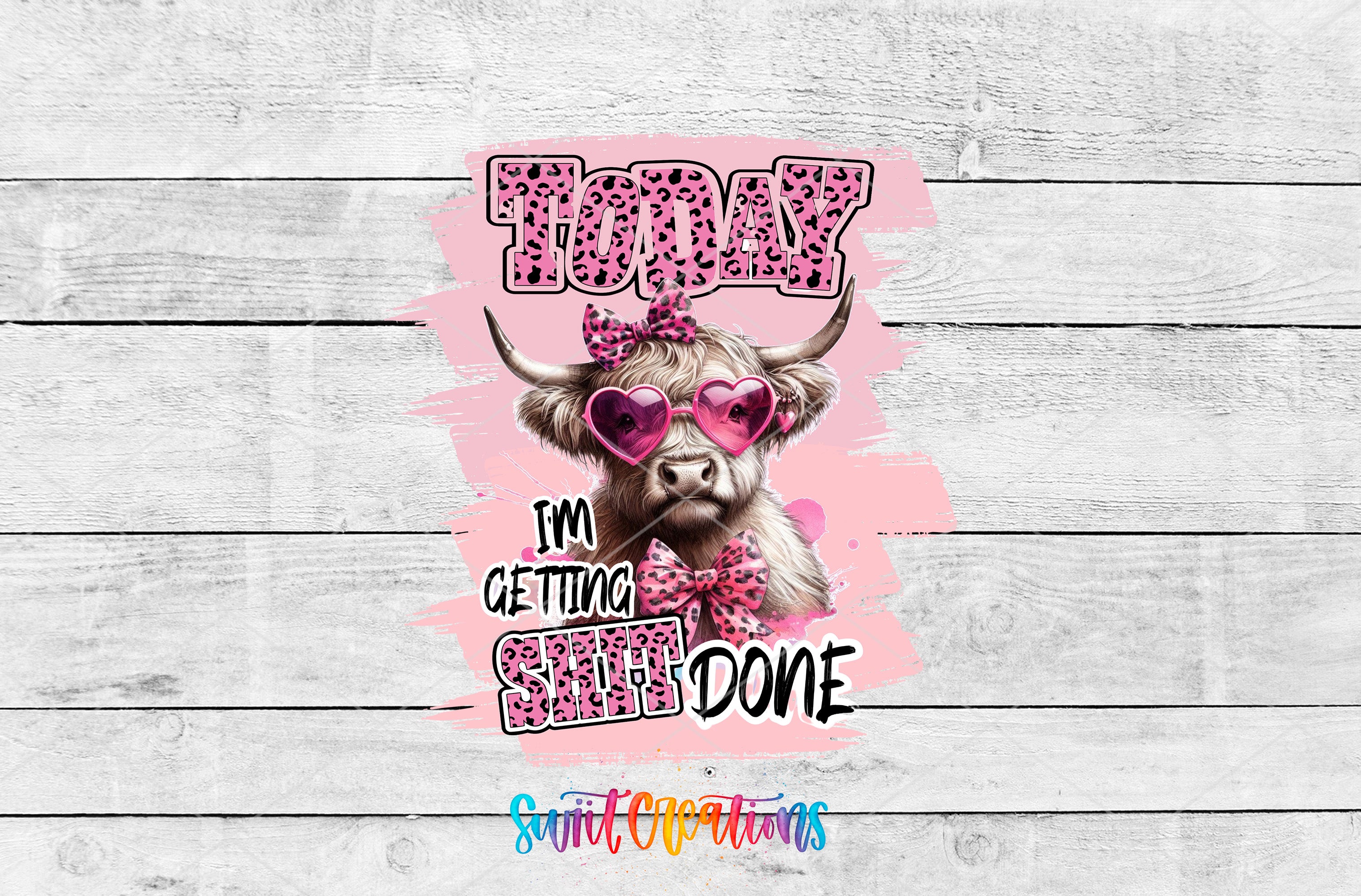 a cow wearing sunglasses and a pink bow
