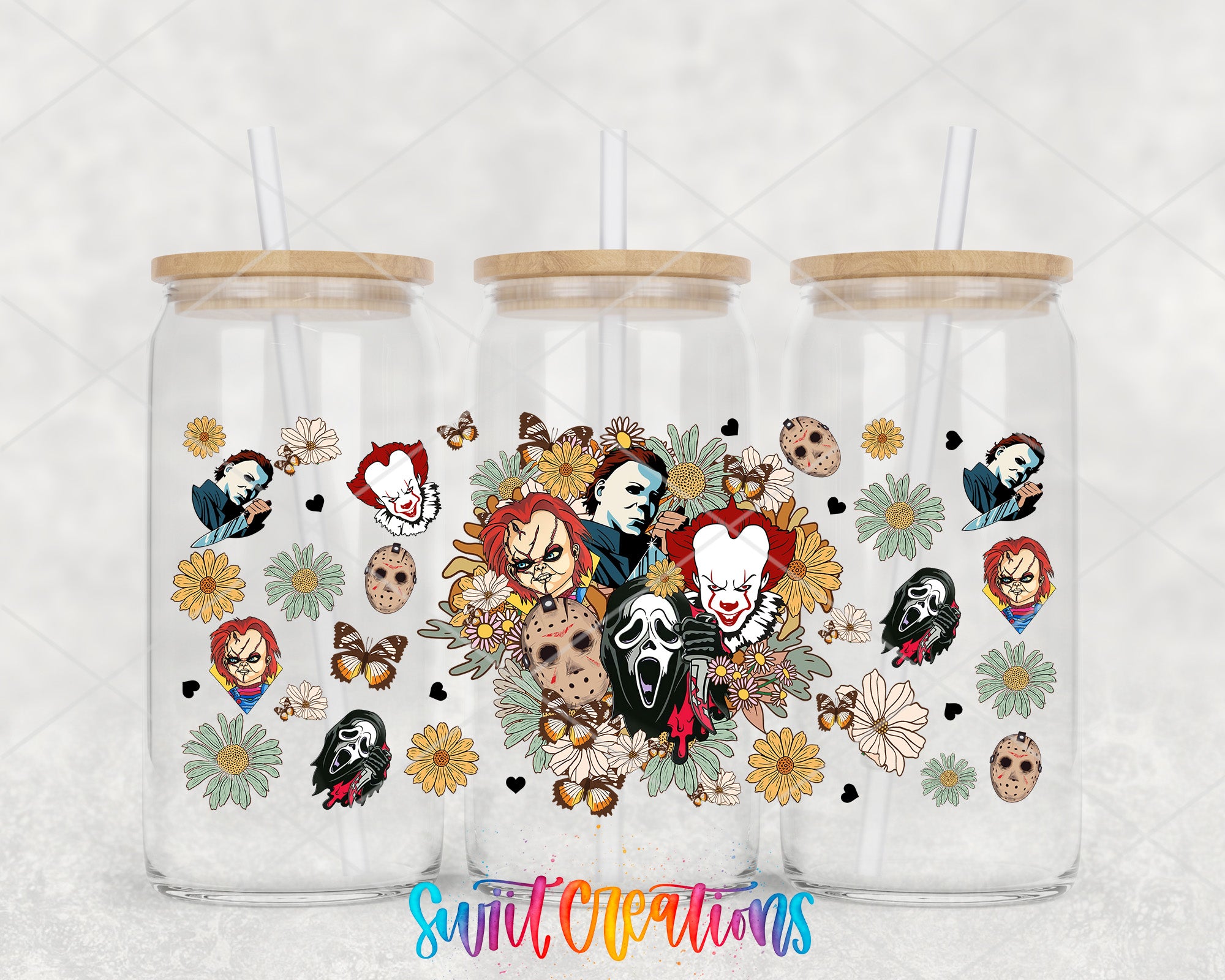 a couple of glass jars with some stickers on them