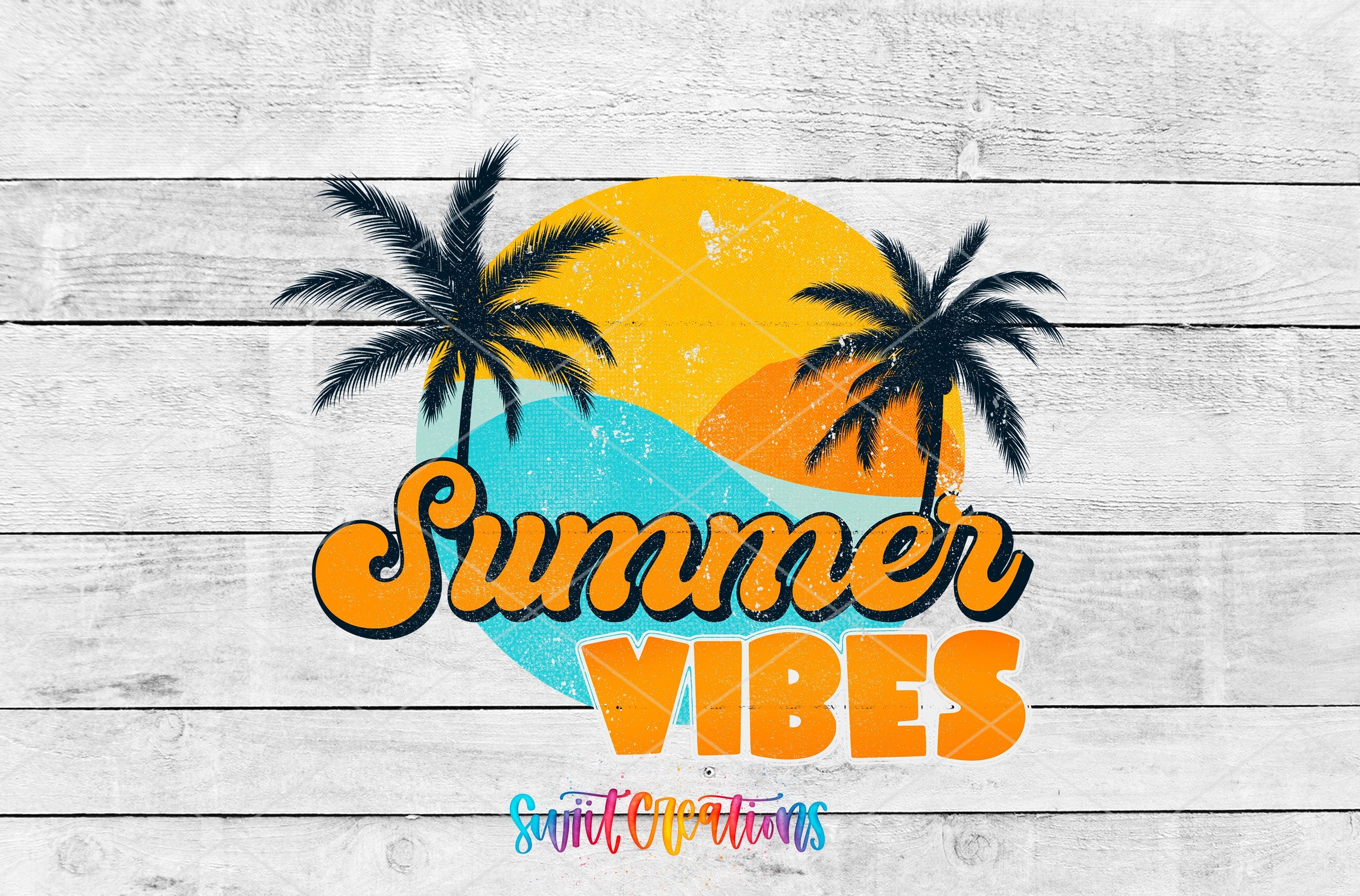 a sign that says summer vibes with palm trees